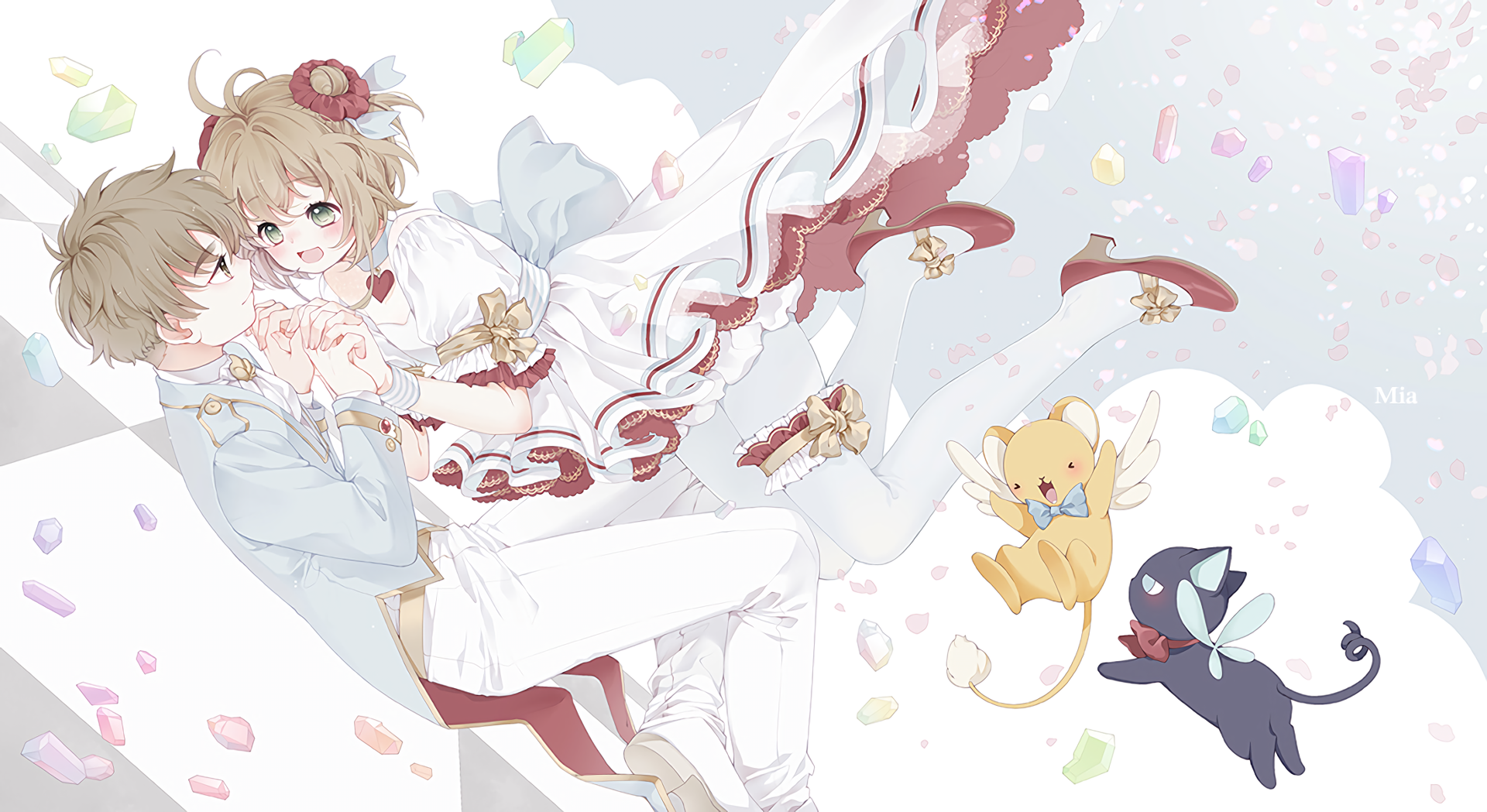 Couple in wedding attire with Kero and Suppi HD Wallpaper