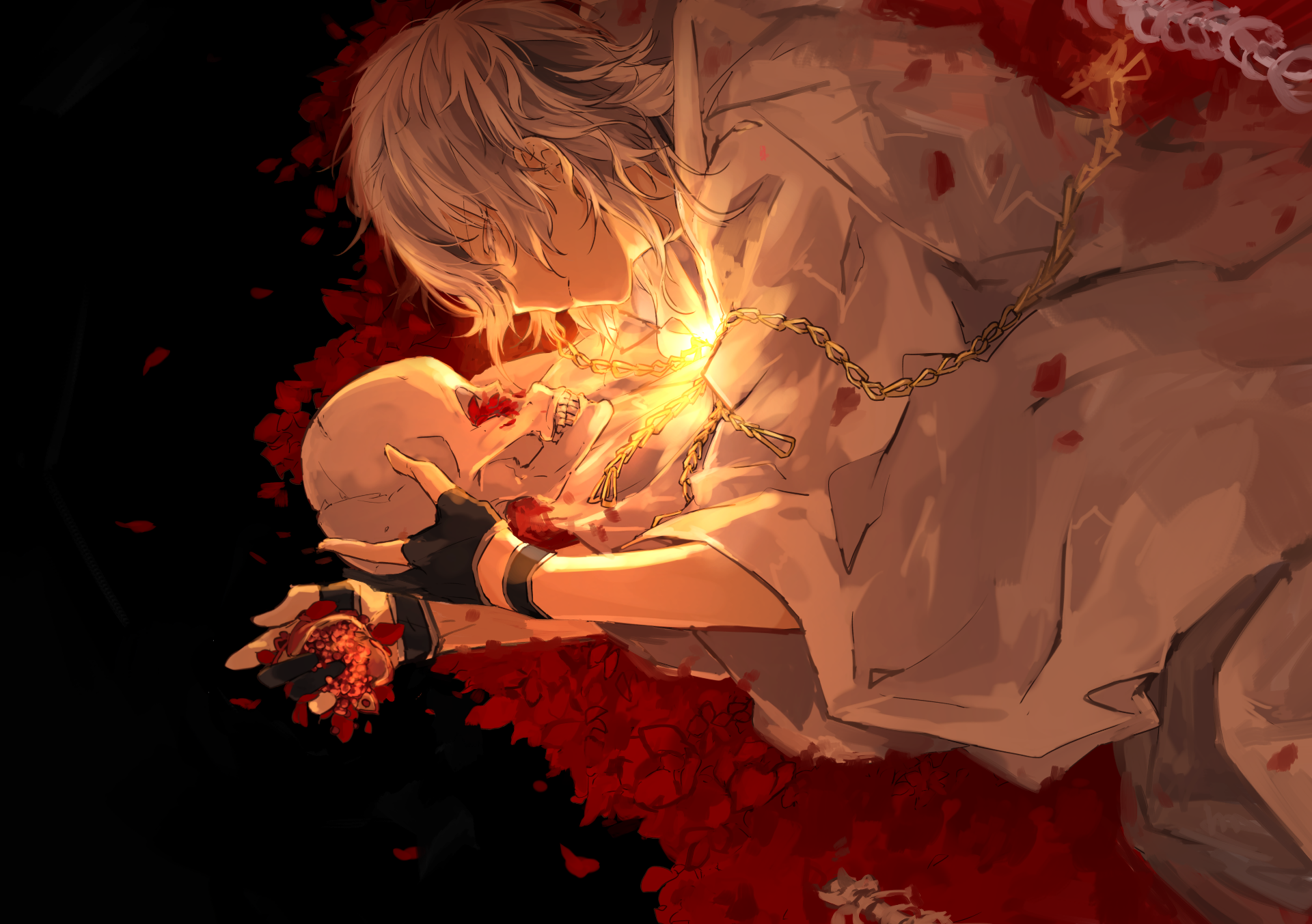 Anime character holding a skull and heart HD Wallpaper