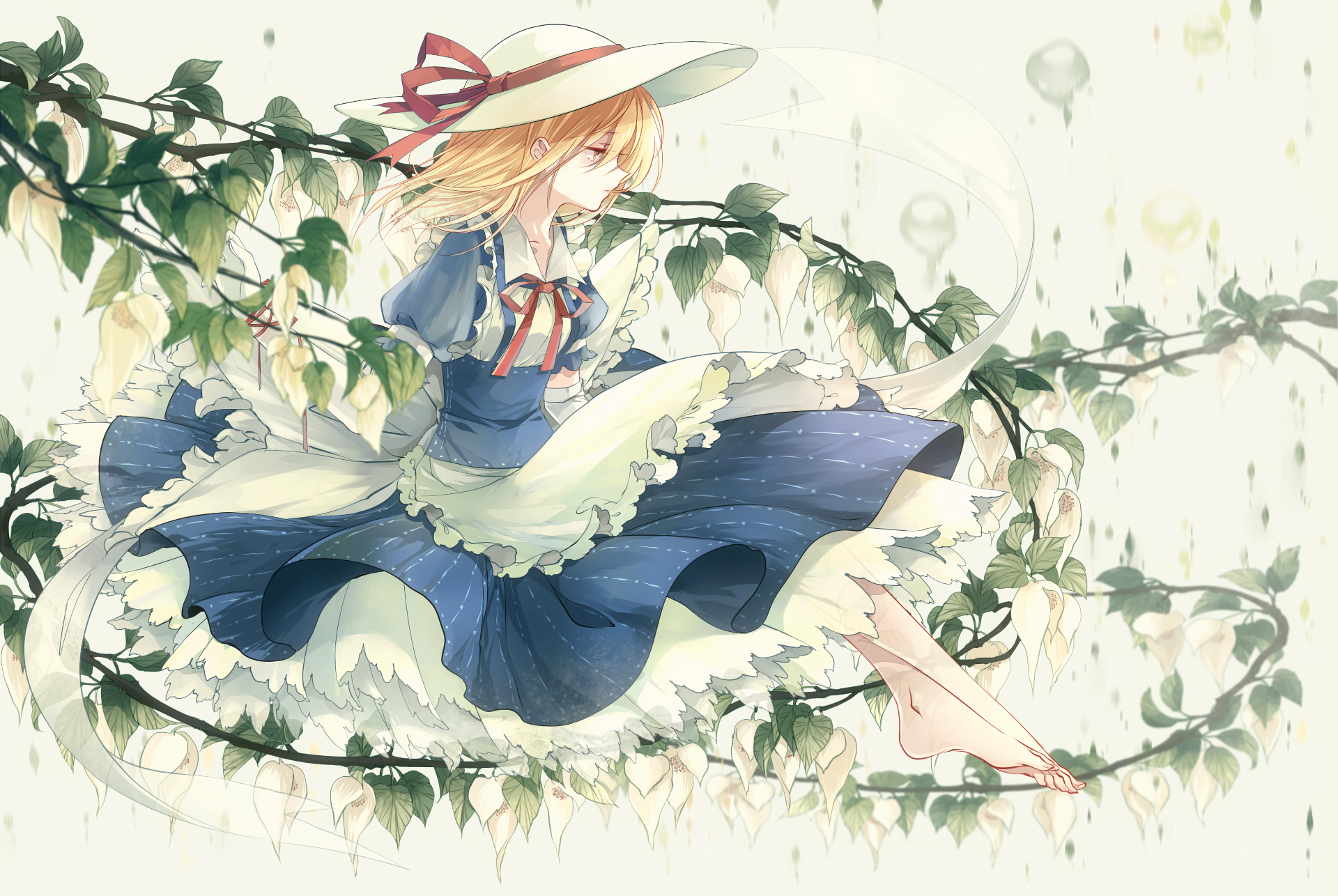 Alice in Wonderland character in a blue dress and hat HD Wallpaper