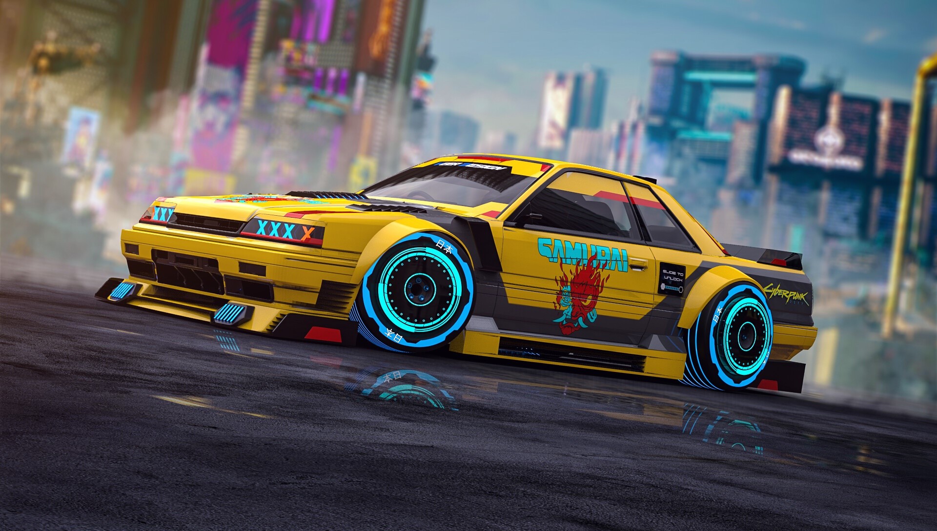 Yellow Cyberpunk Samurai Car HD Wallpaper
