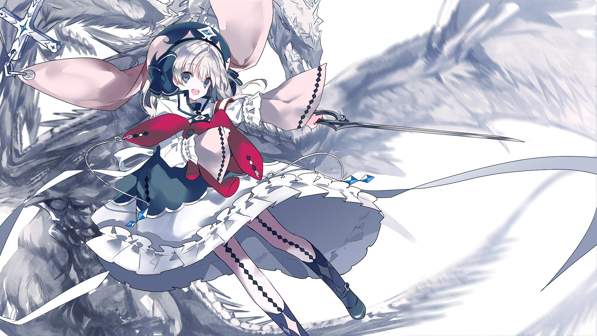 Anime girl with sword and dragon wings HD Wallpaper