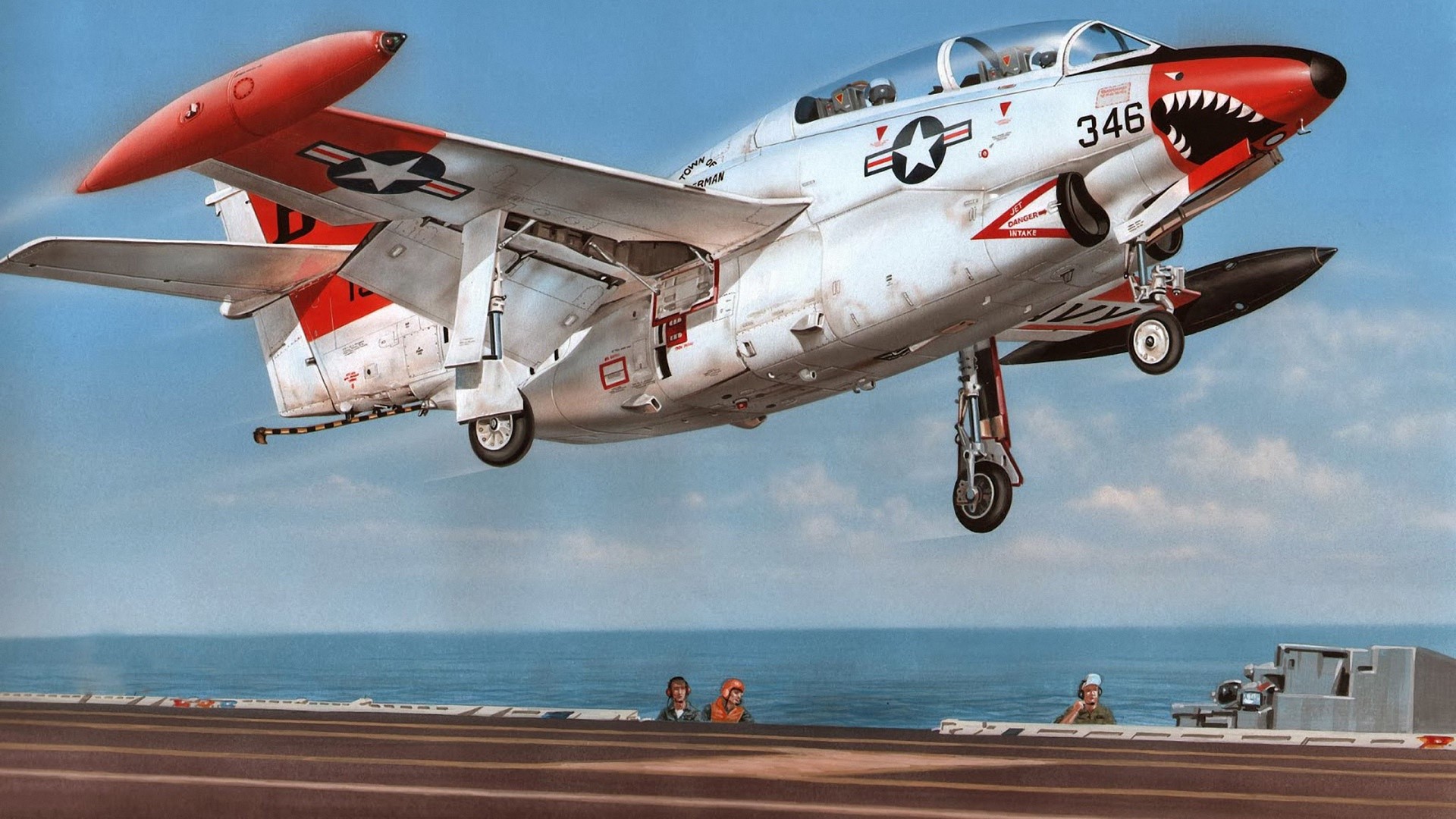 North American T-2 Buckeye aircraft on aircraft carrier HD Wallpaper