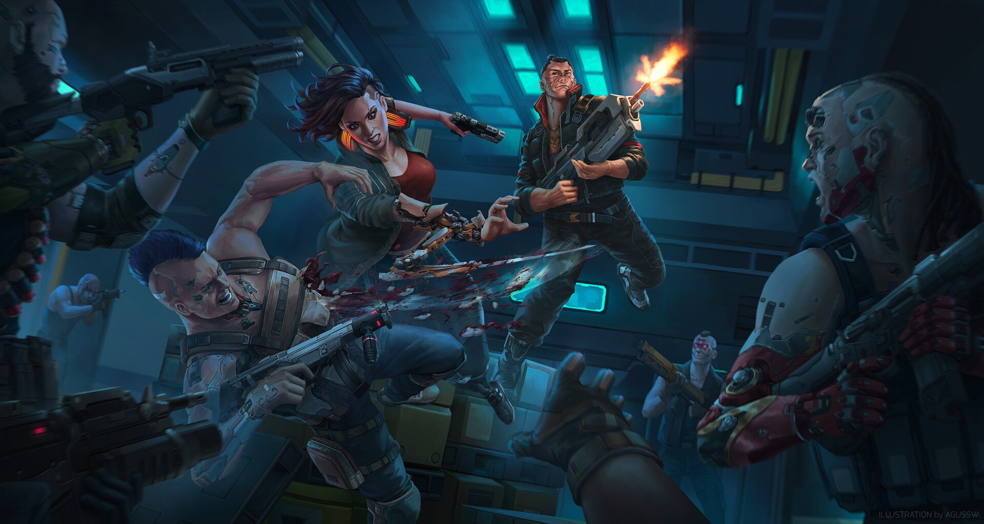 Cyberpunk 2077 characters in a violent firefight HD Wallpaper