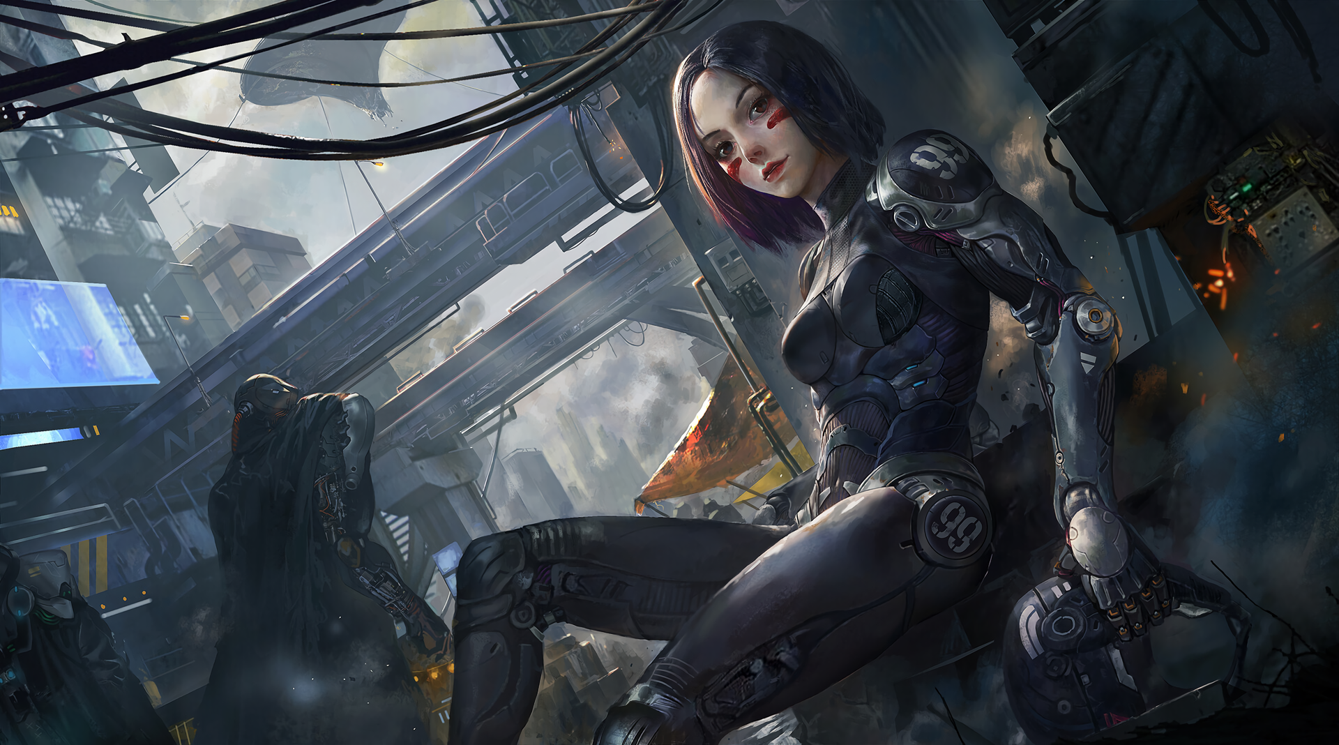 Alita Battle Angel Cyberpunk City Artwork HD Wallpaper