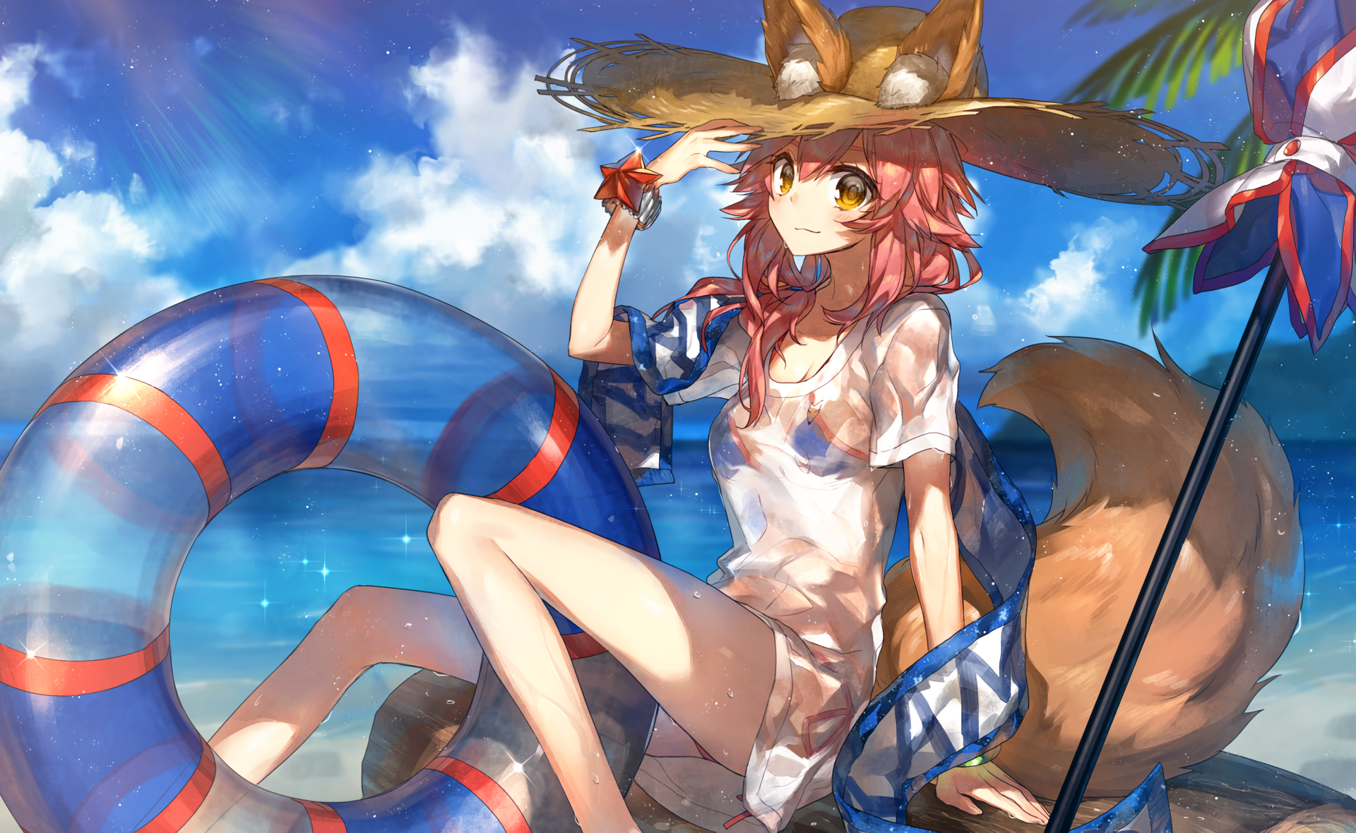 Tamamo no Mae from Fate/Grand Order on the beach HD Wallpaper