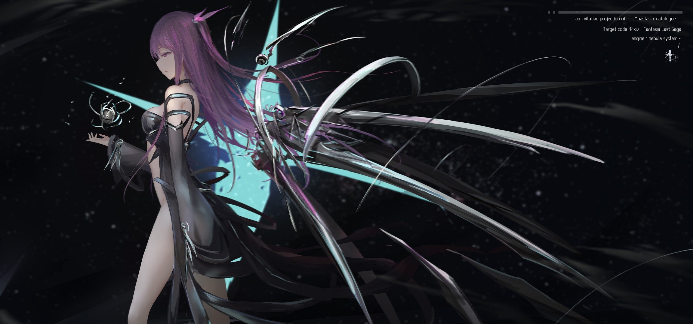 Anime girl with mechanical wings in space HD Wallpaper
