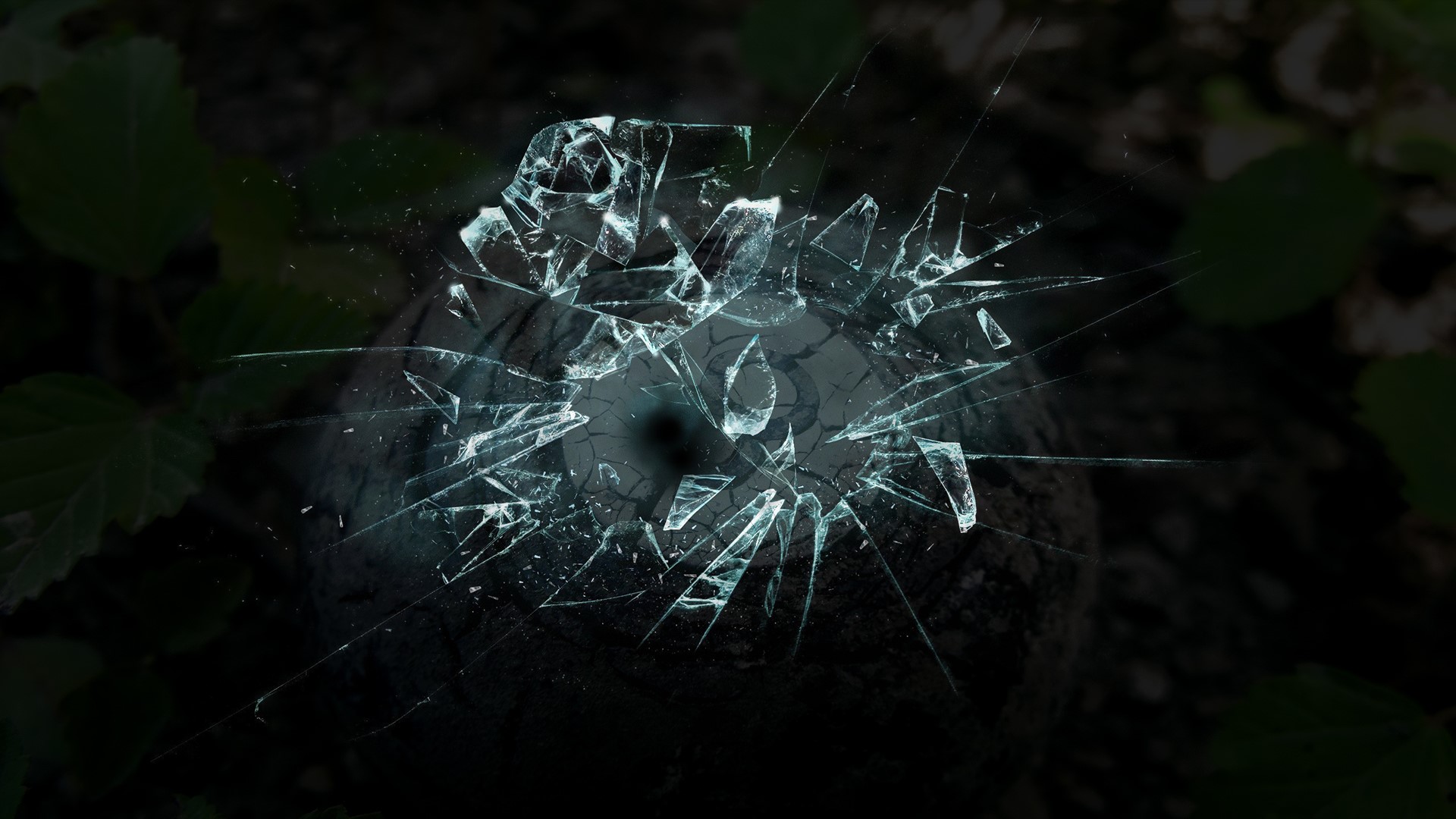 Broken glass over a dark surface HD Wallpaper