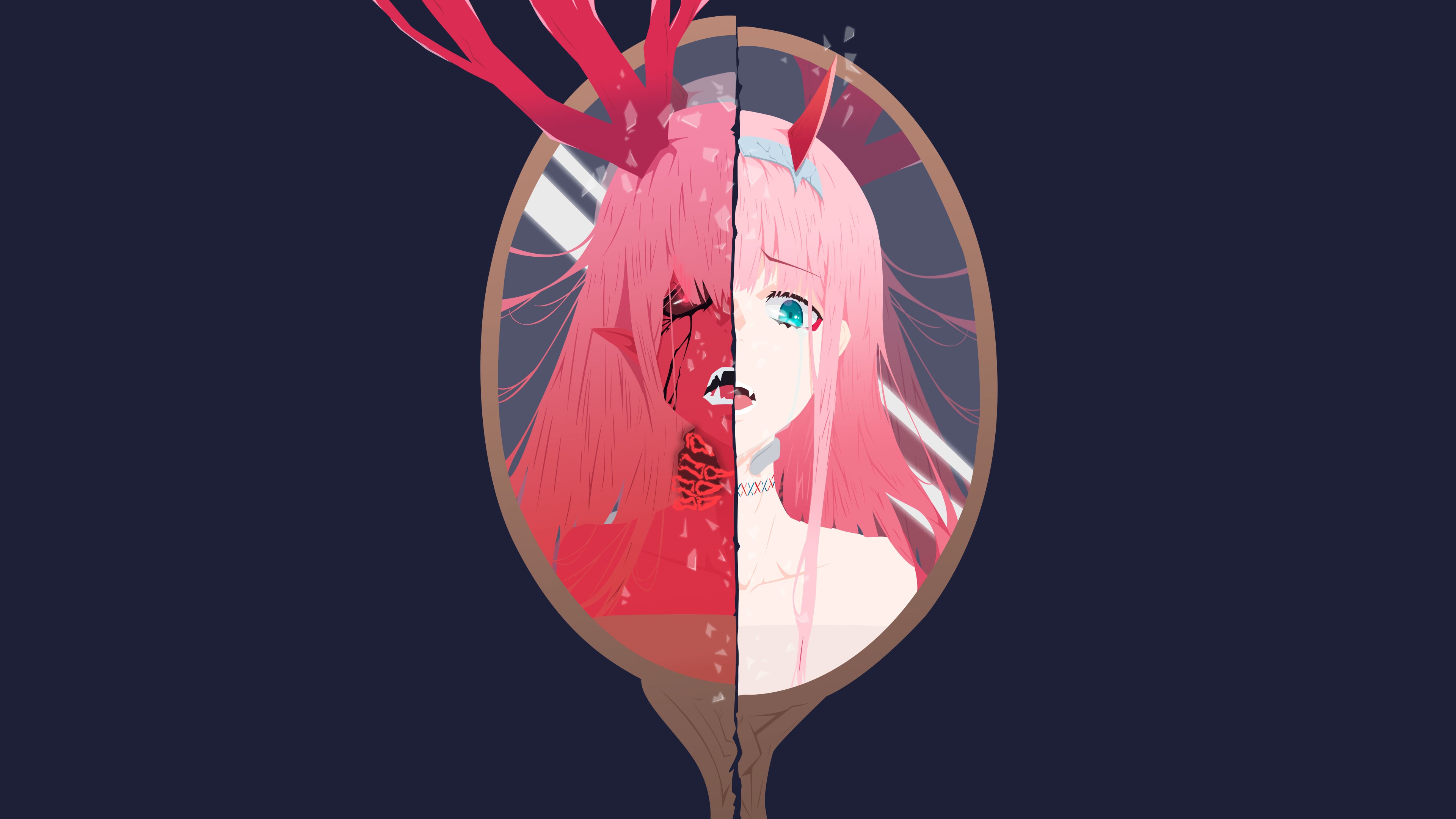 Zero Two from Darling in the FranXX split reflection HD Wallpaper