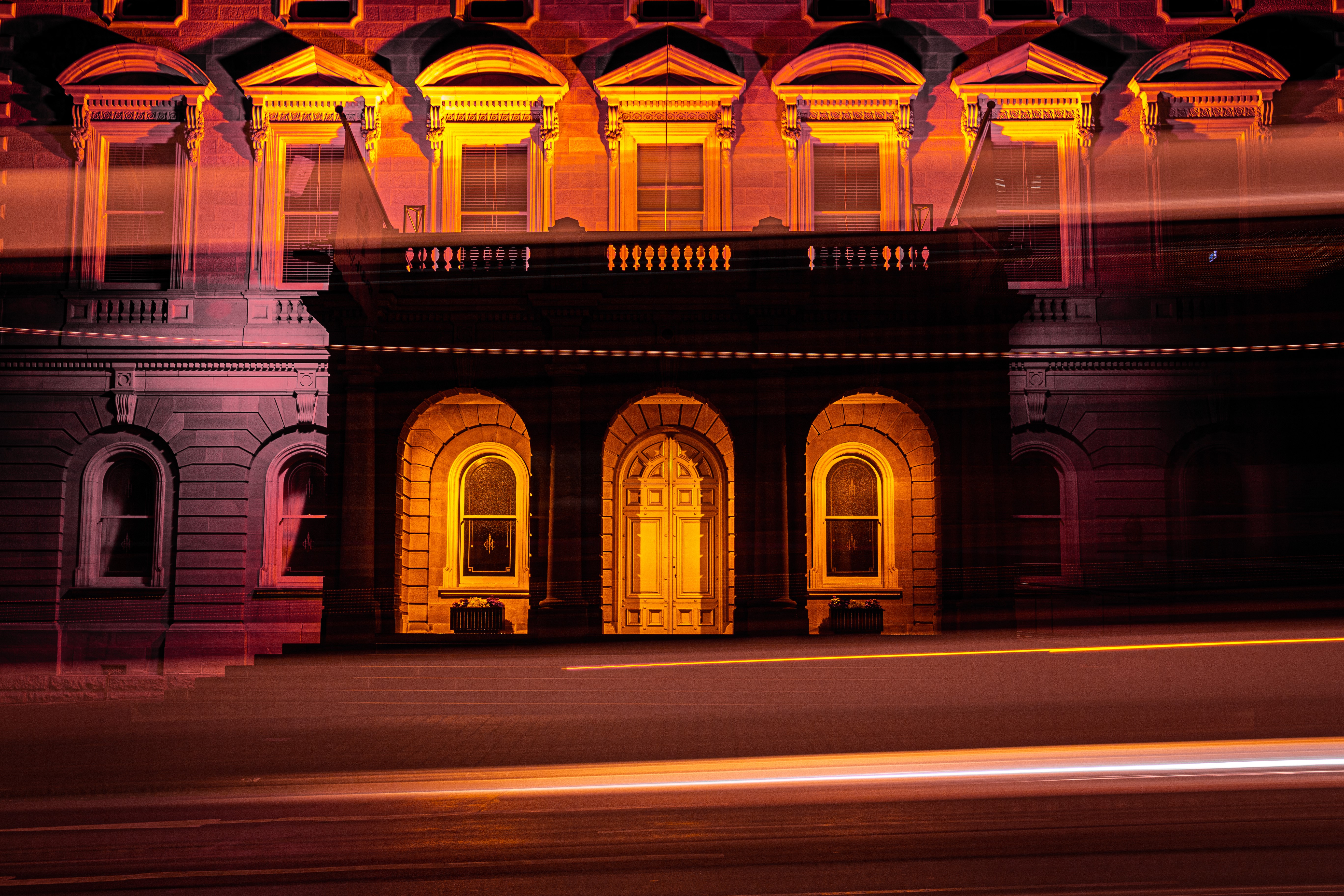 Old building in Tasmania at night with light trails HD Wallpaper