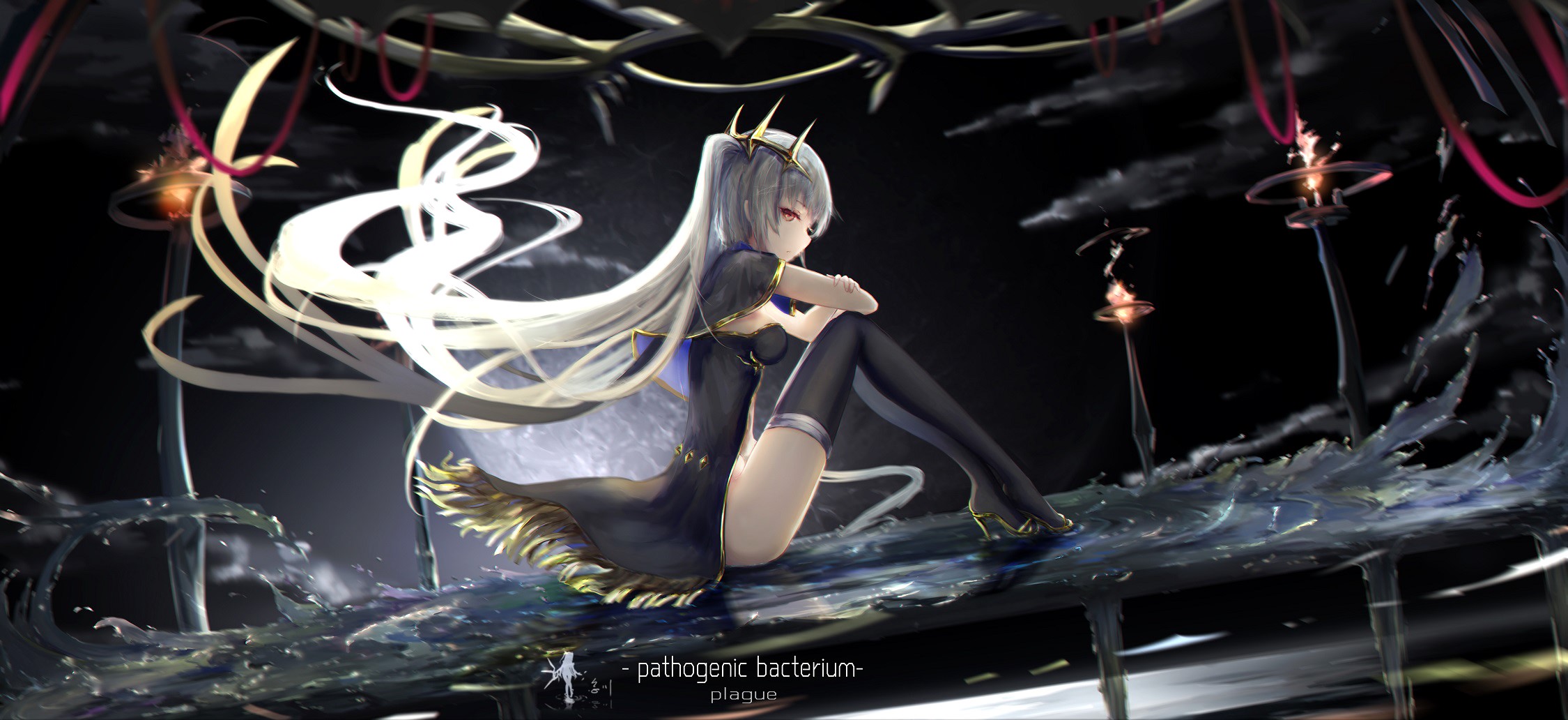Anime girl with long white hair and crown HD Wallpaper