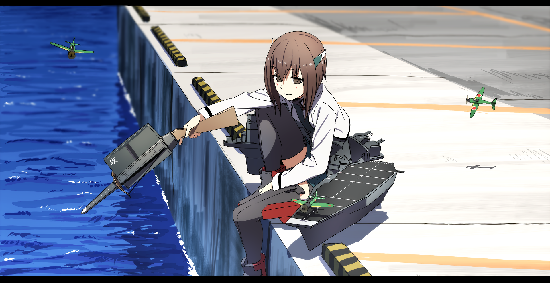 Kantai Collection girl with aircraft carrier and planes HD Wallpaper