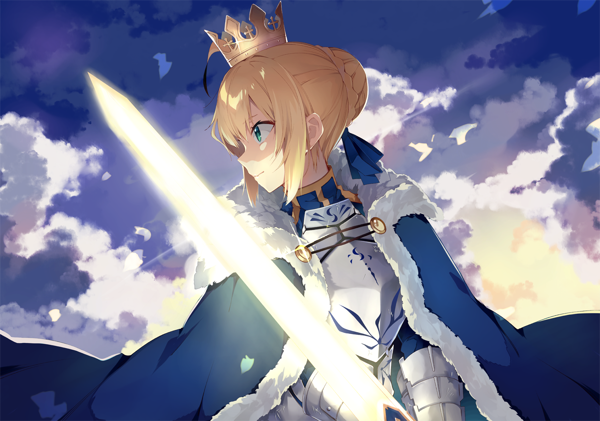 Saber from Fate series with a sword and crown HD Wallpaper