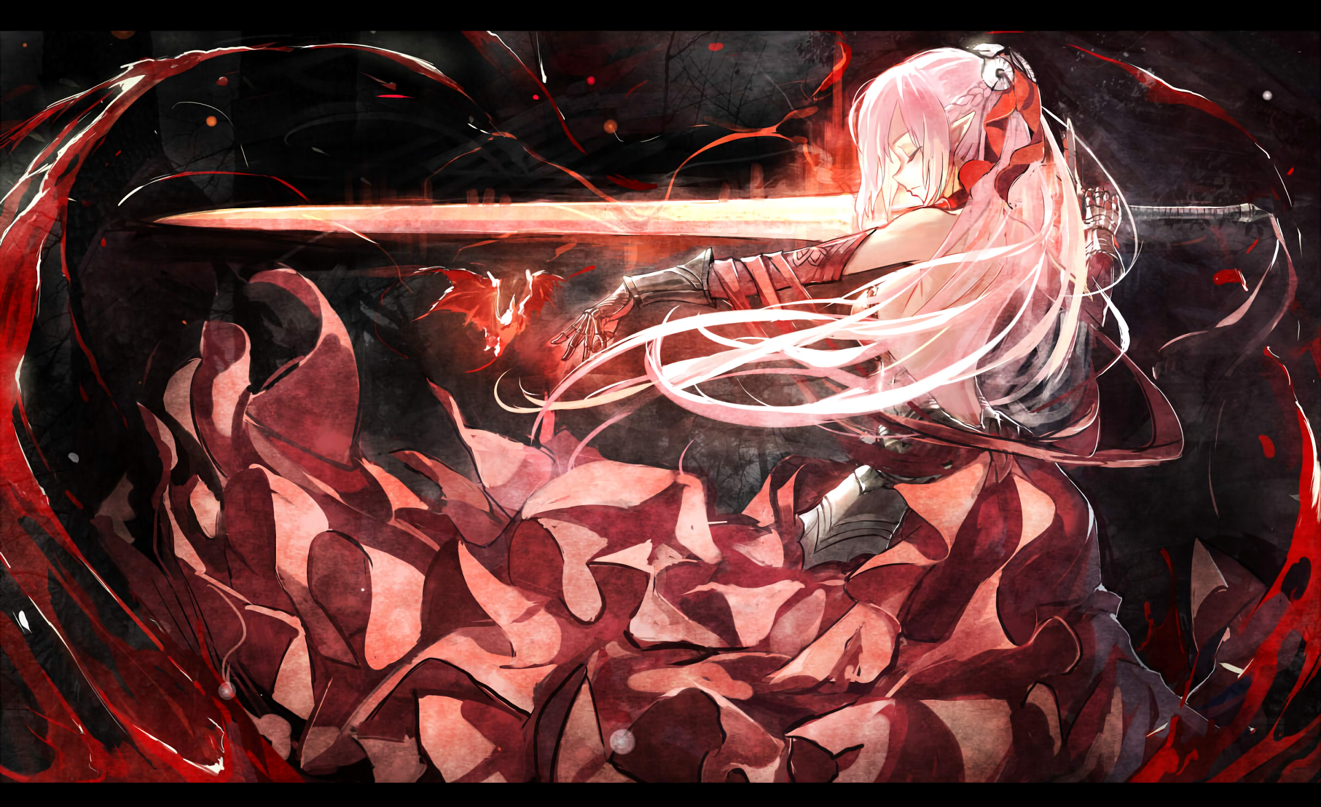 Anime girl with pink hair and sword HD Wallpaper