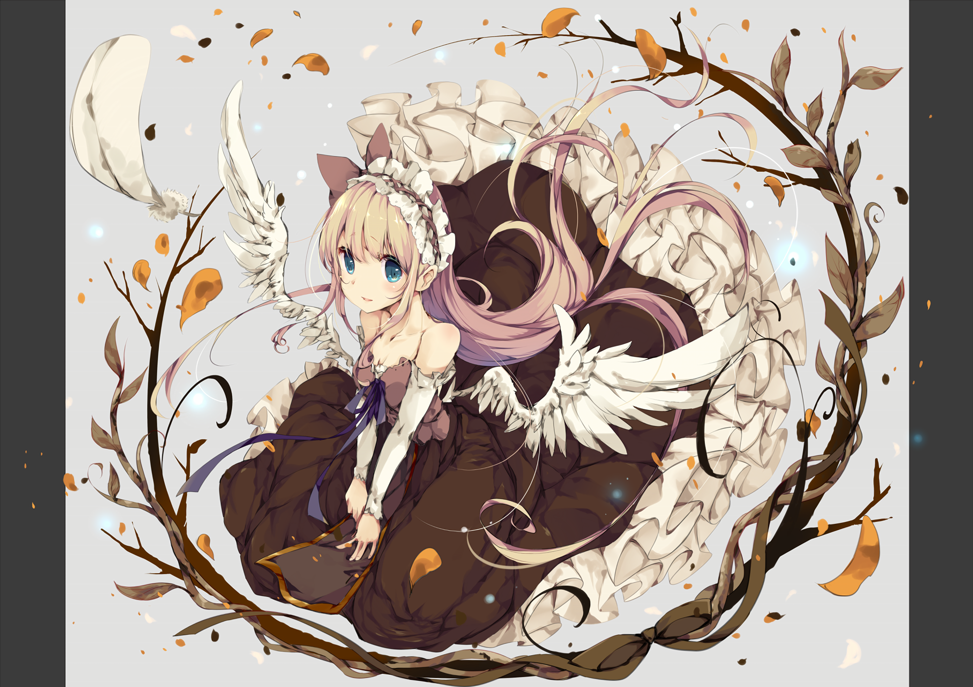 Anime girl with wings and brown dress HD Wallpaper