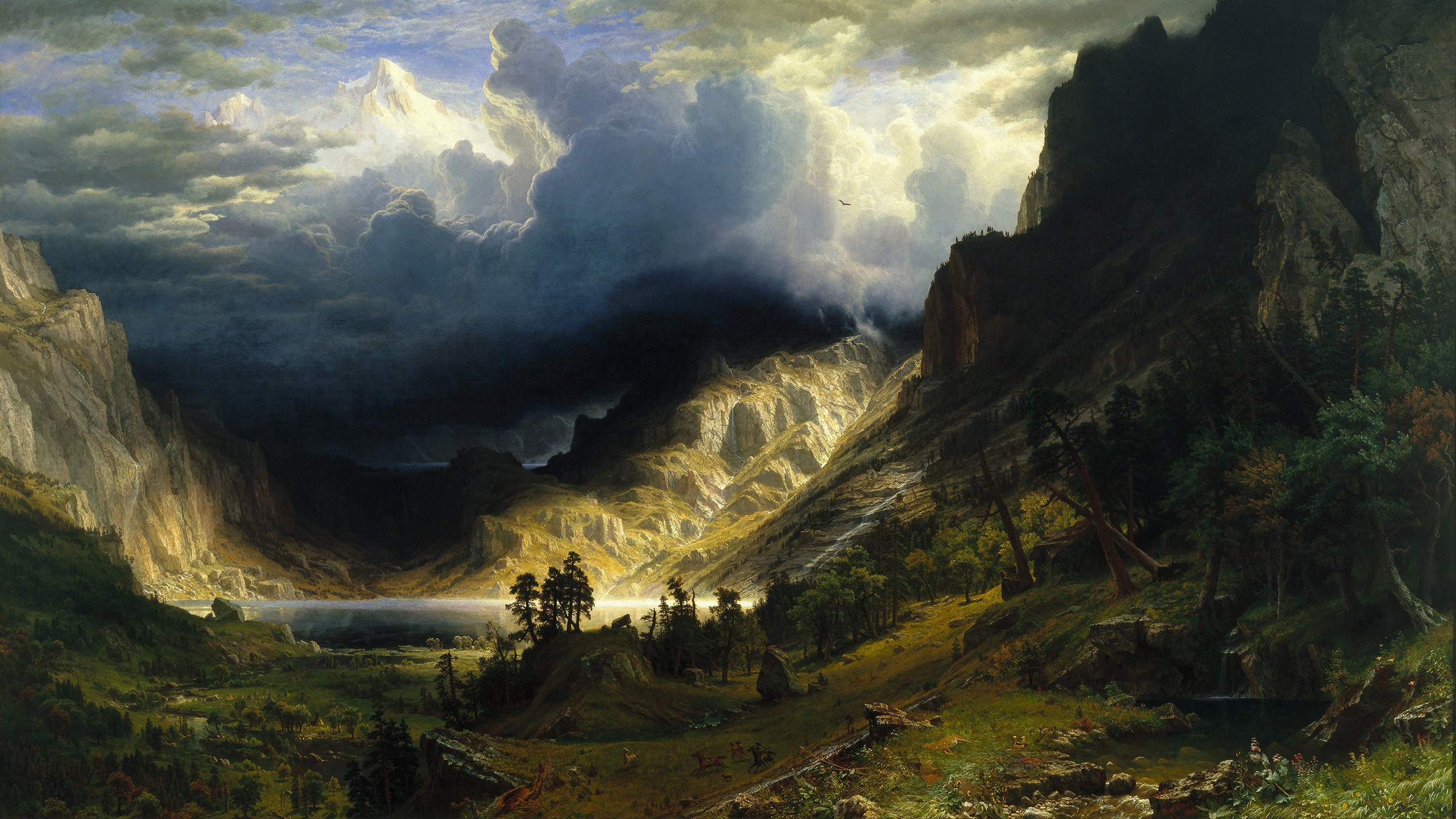 Stormy Landscape with Mountains and Lake by Albert Bierstadt HD Wallpaper