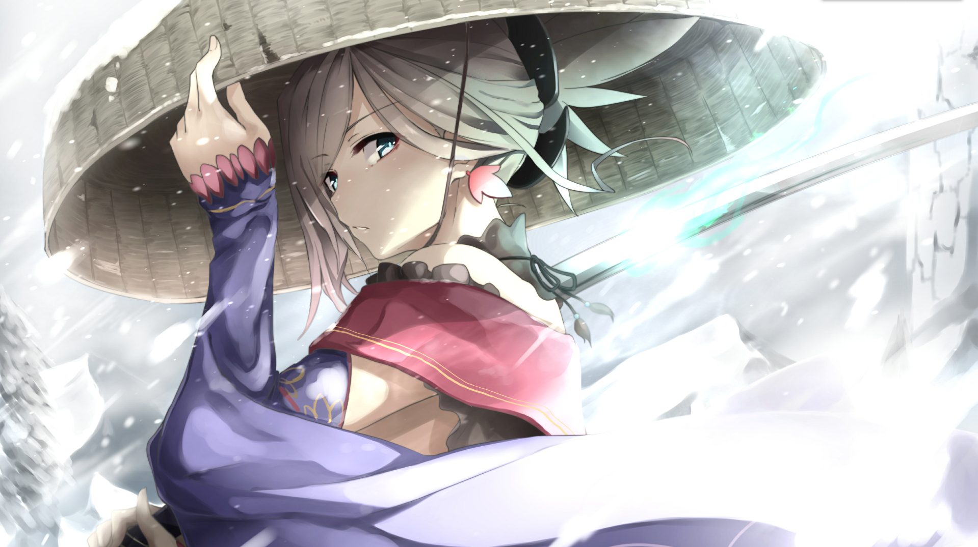 Anime girl with sword in snow HD Wallpaper