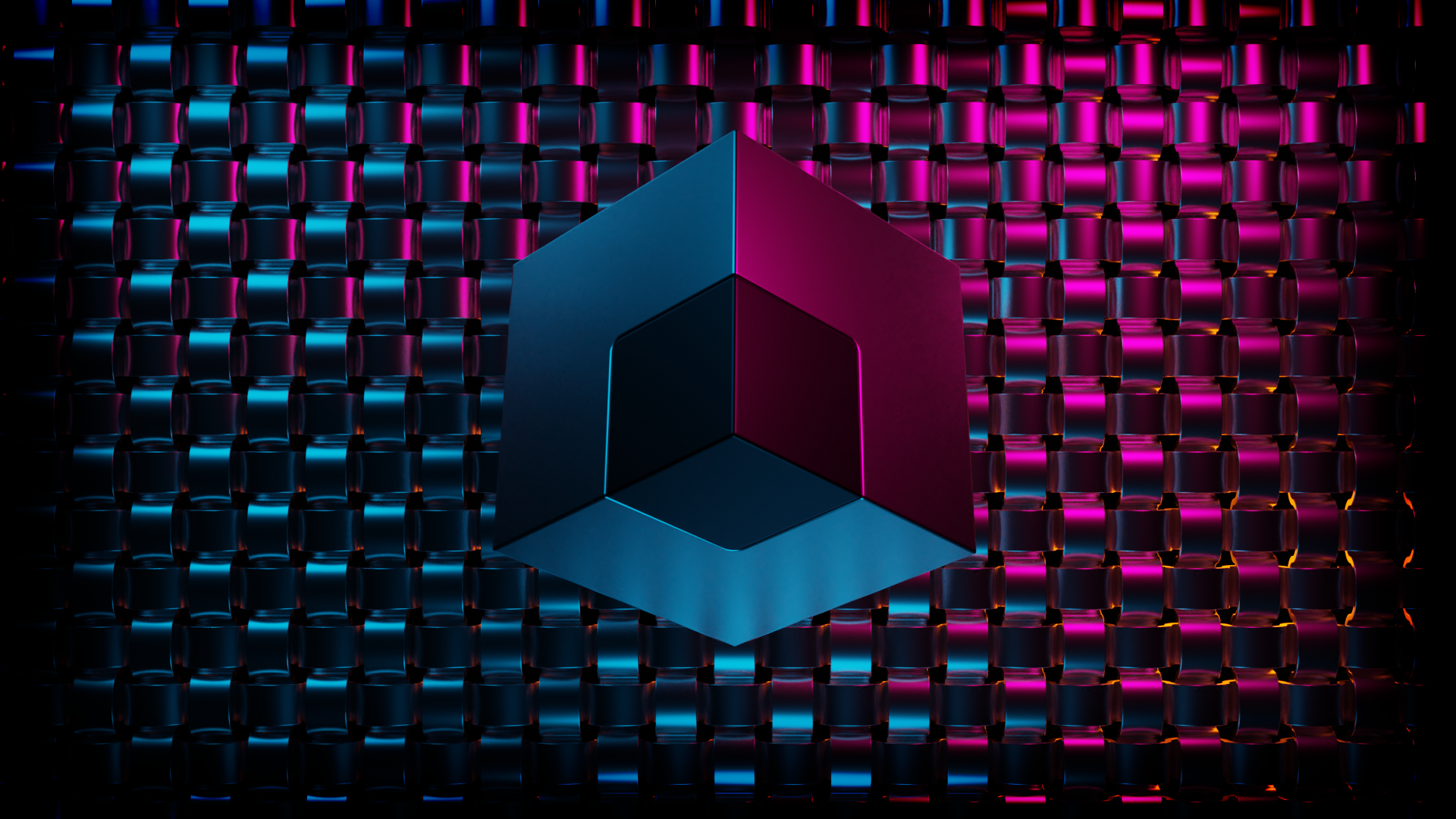 3D abstract cube with neon lighting HD Wallpaper