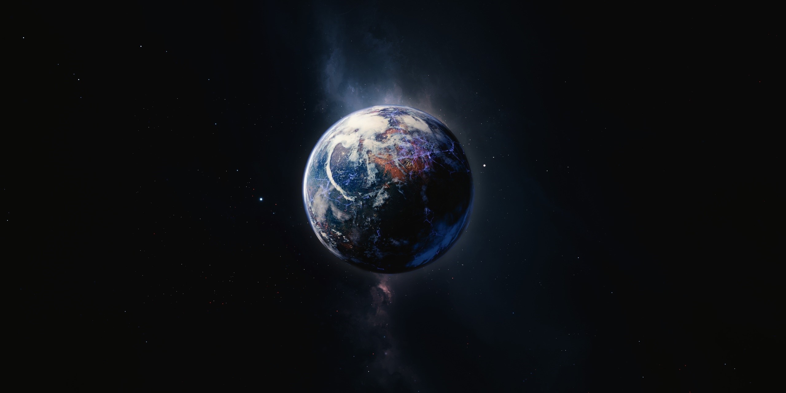 Earth in space with nebulae and stars HD Wallpaper