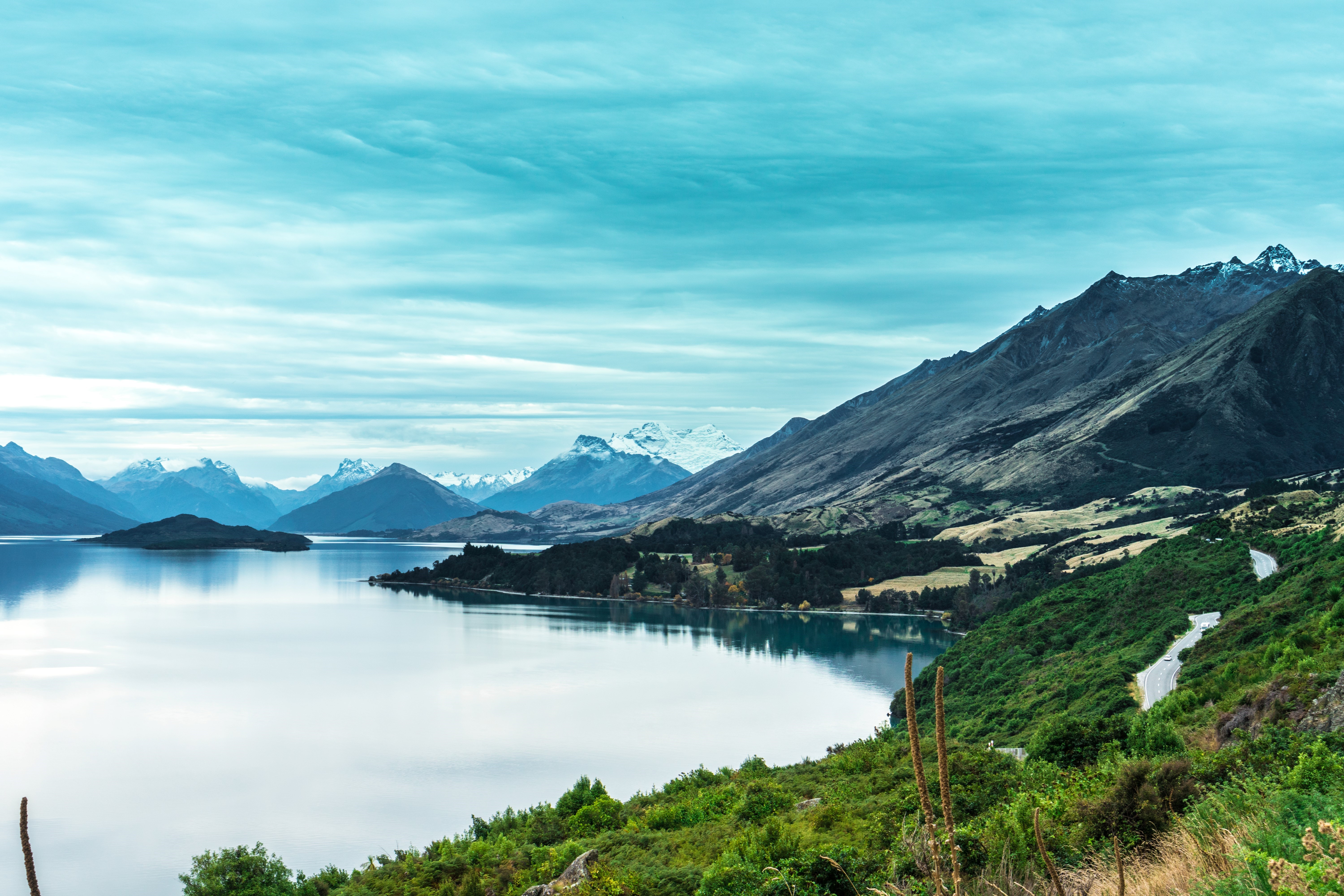4K Mountain Landscape with Lake and Road HD Wallpaper