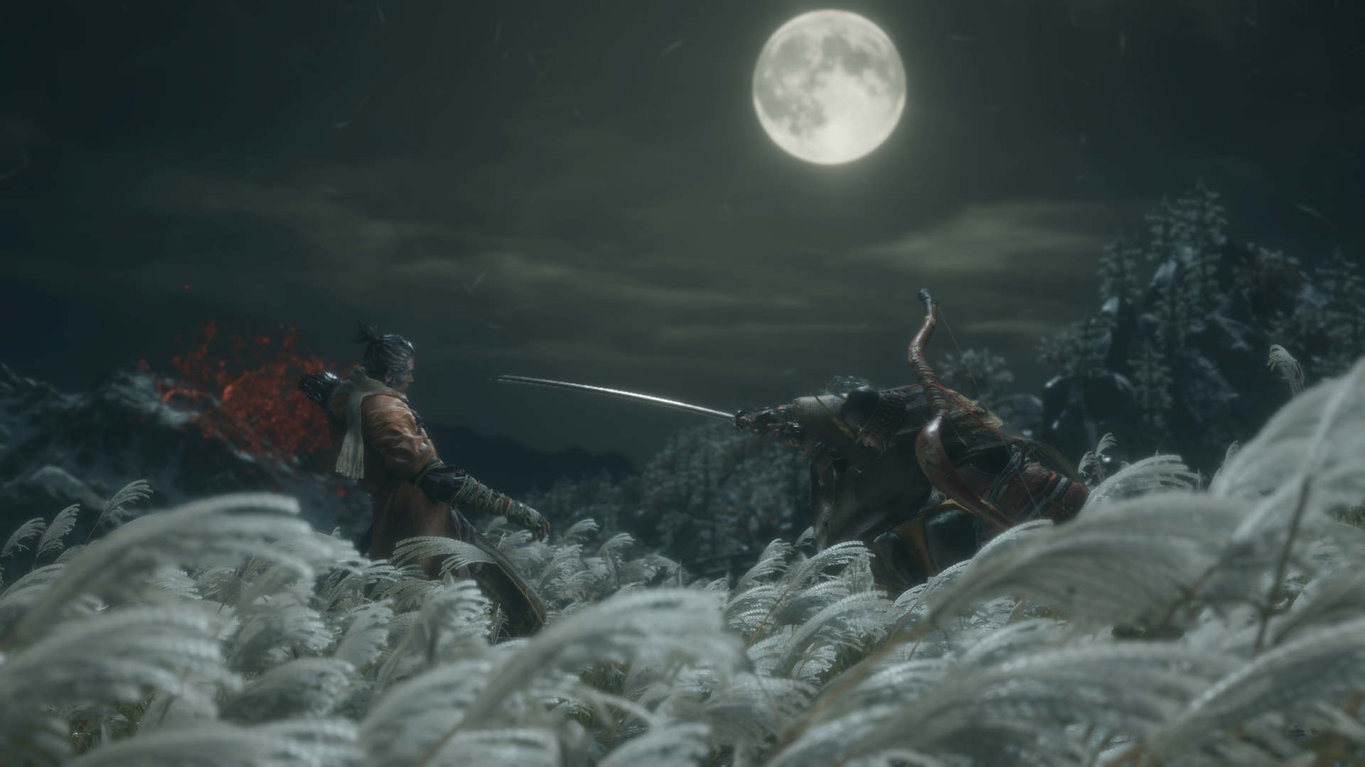 Sekiro: Shadows Die Twice warrior fighting under the moon HD Wallpaper