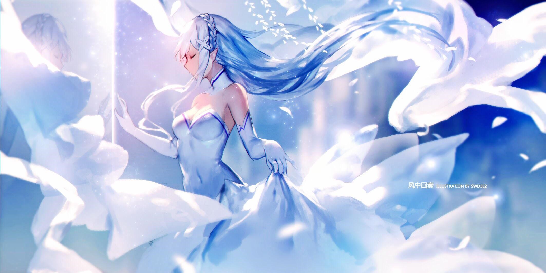 Emilia from Re: Zero in a white dress HD Wallpaper