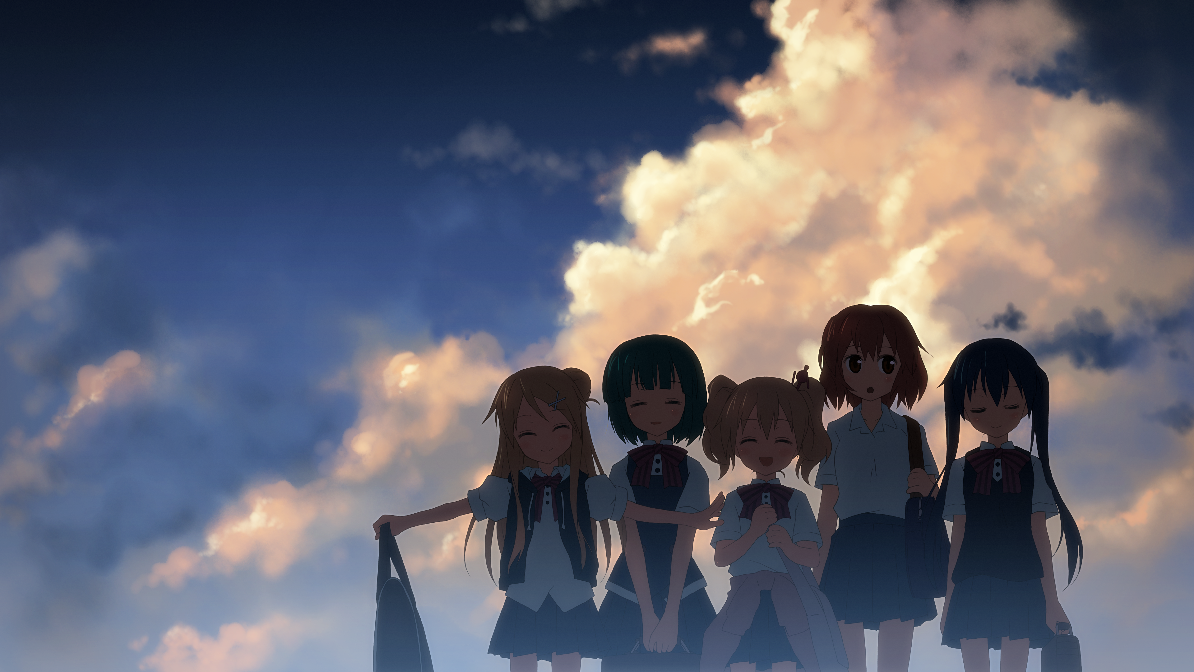 5 girls in school uniforms against a cloudy sky HD Wallpaper
