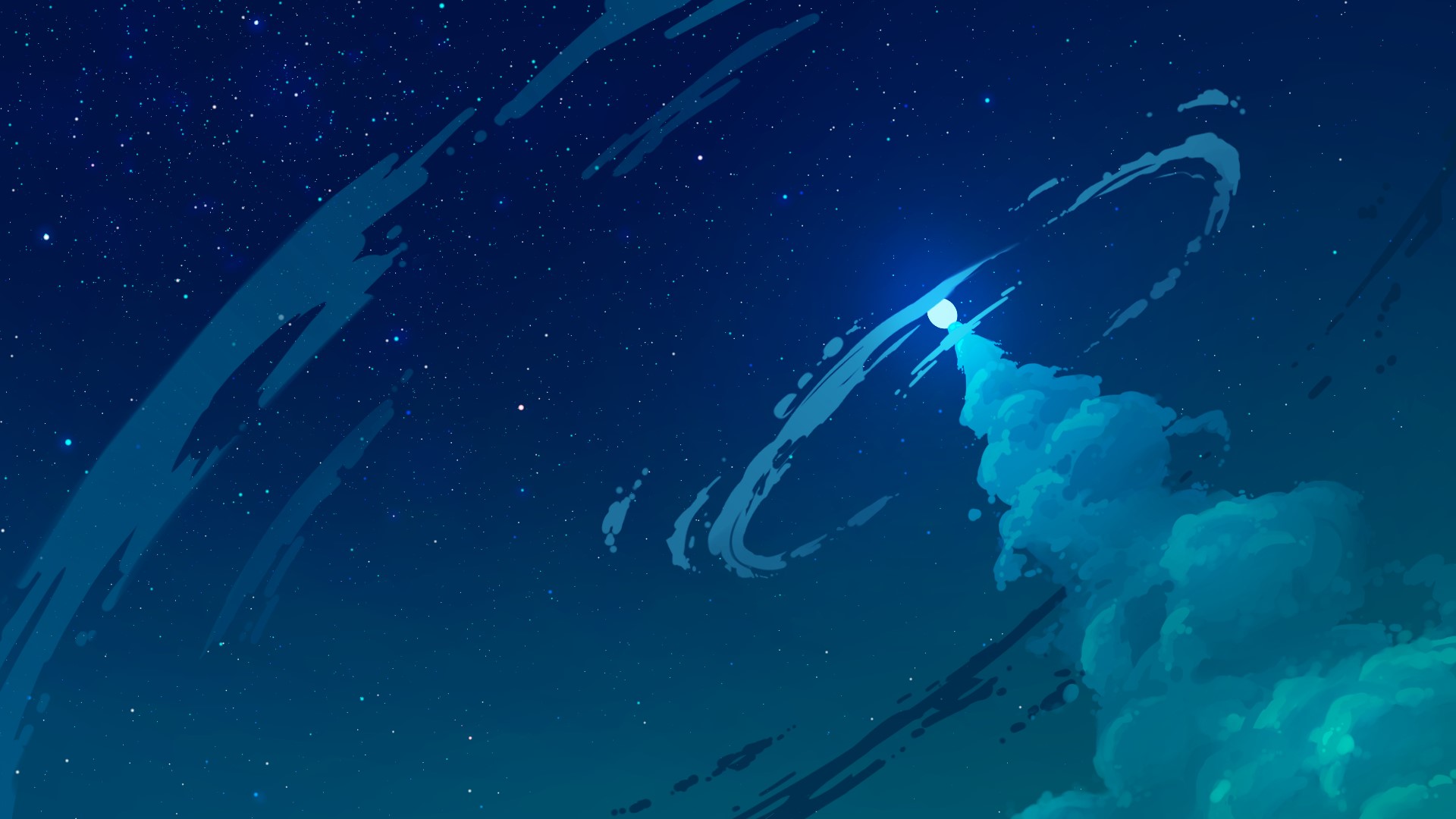 Digital art of a starry night sky with clouds HD Wallpaper