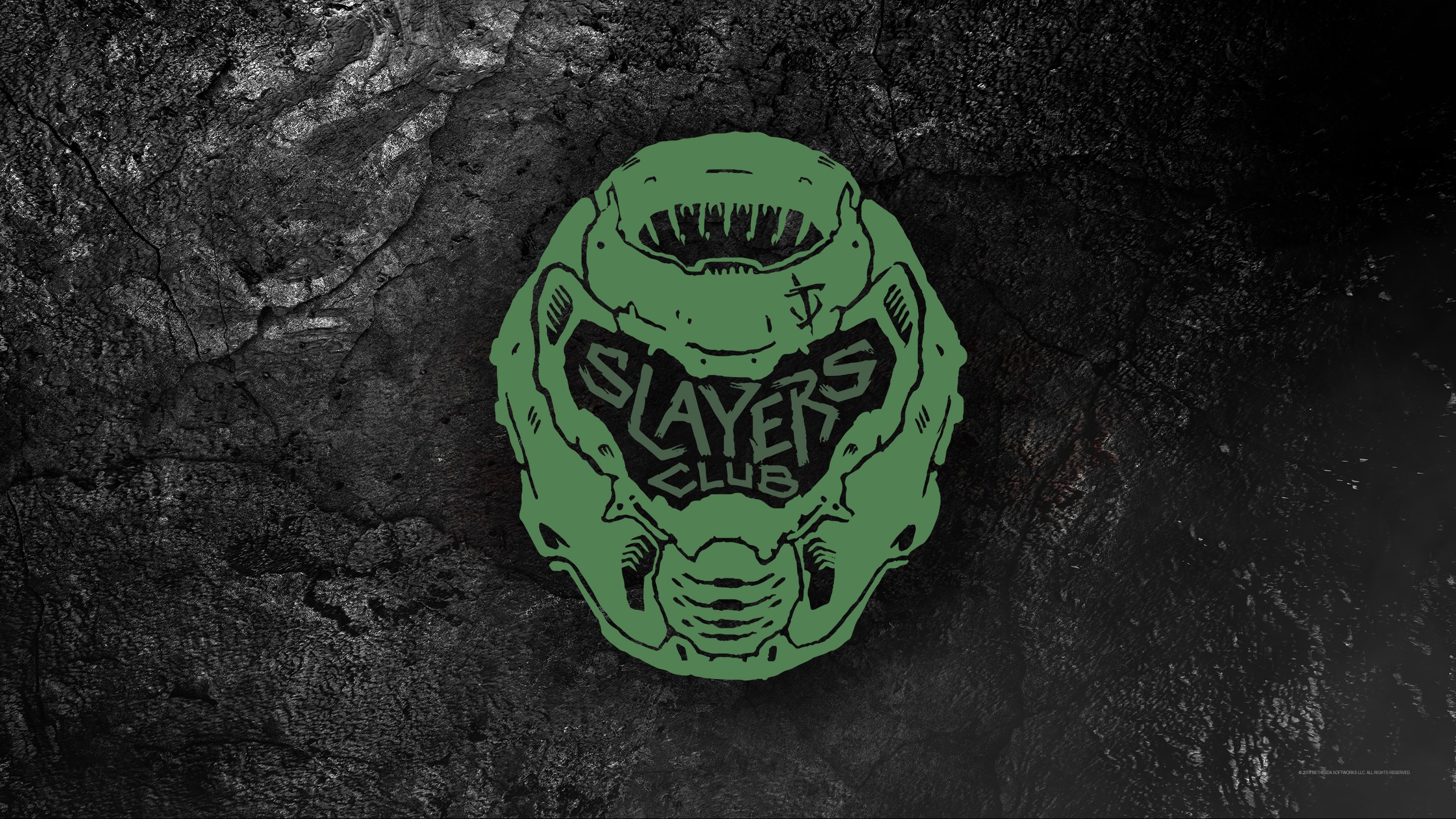 Doom Slayers Club helmet on rocky background HD Wallpaper