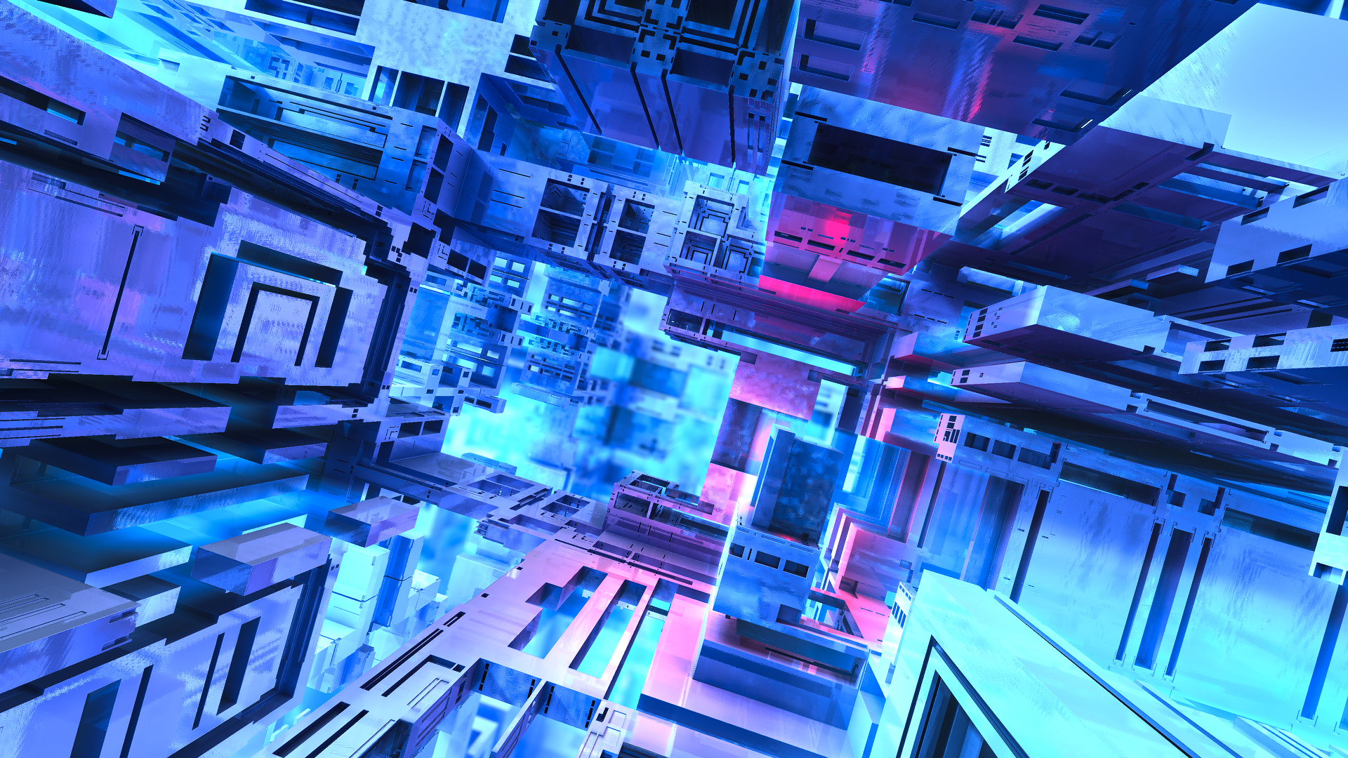 Abstract geometric structure with blue and pink lighting HD Wallpaper