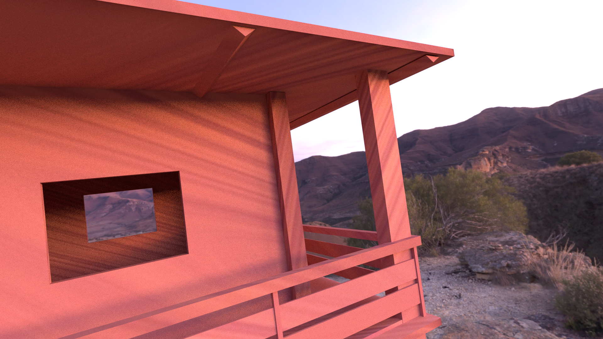 Red wooden structure on a hill HD Wallpaper