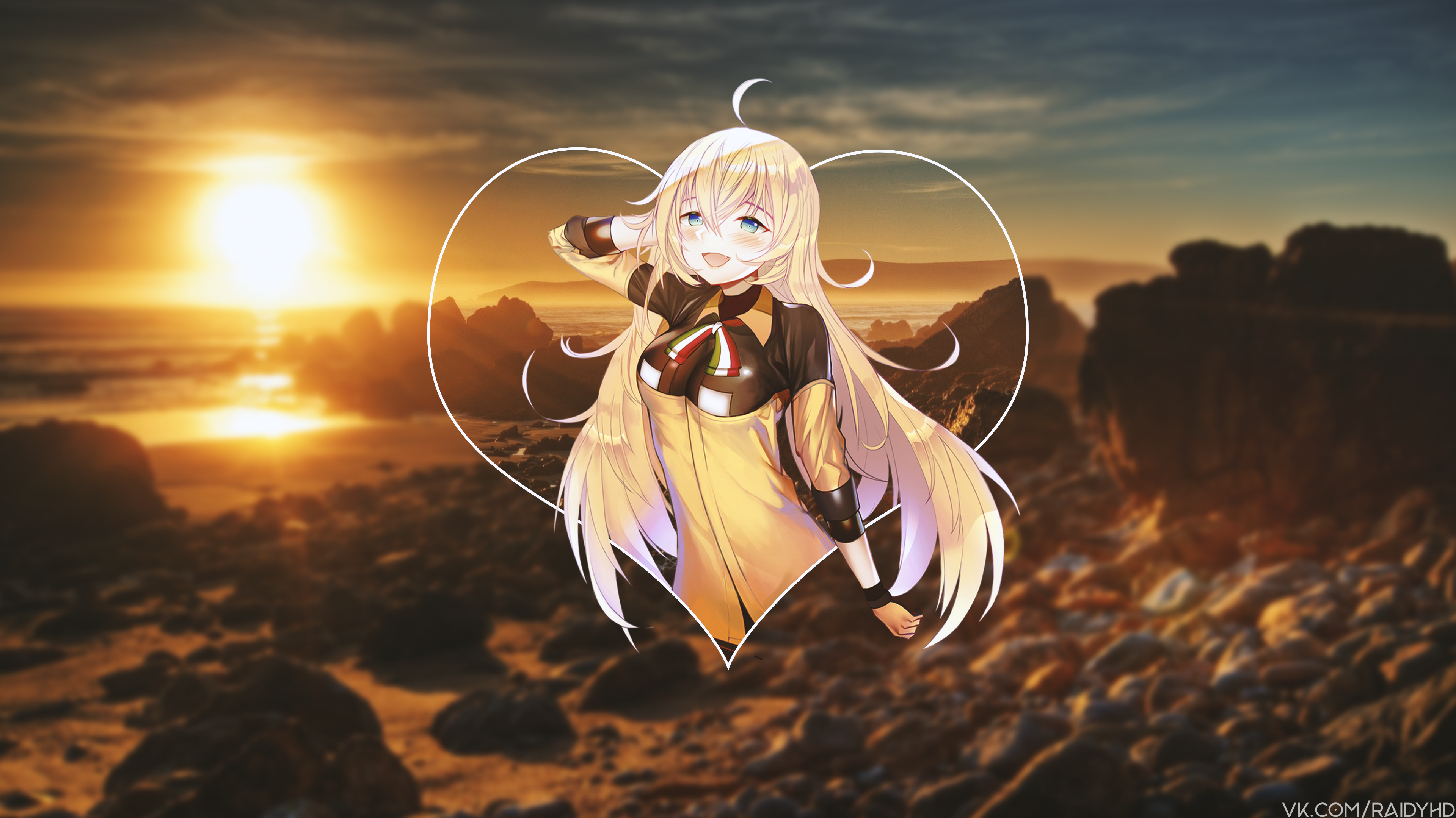 Anime girl with blonde hair at sunset HD Wallpaper