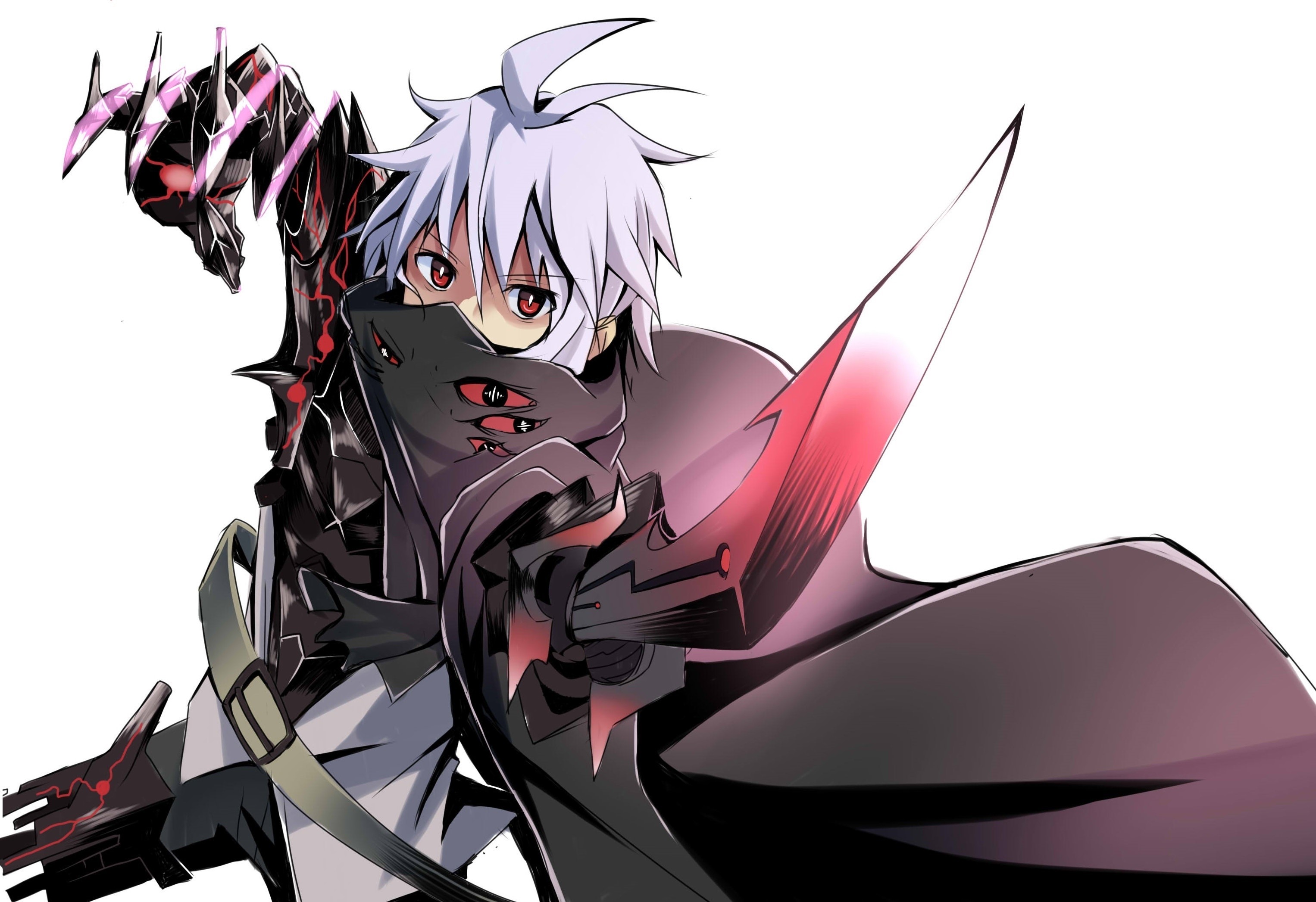 Anime boy with white hair and red eyes holding a knife HD Wallpaper