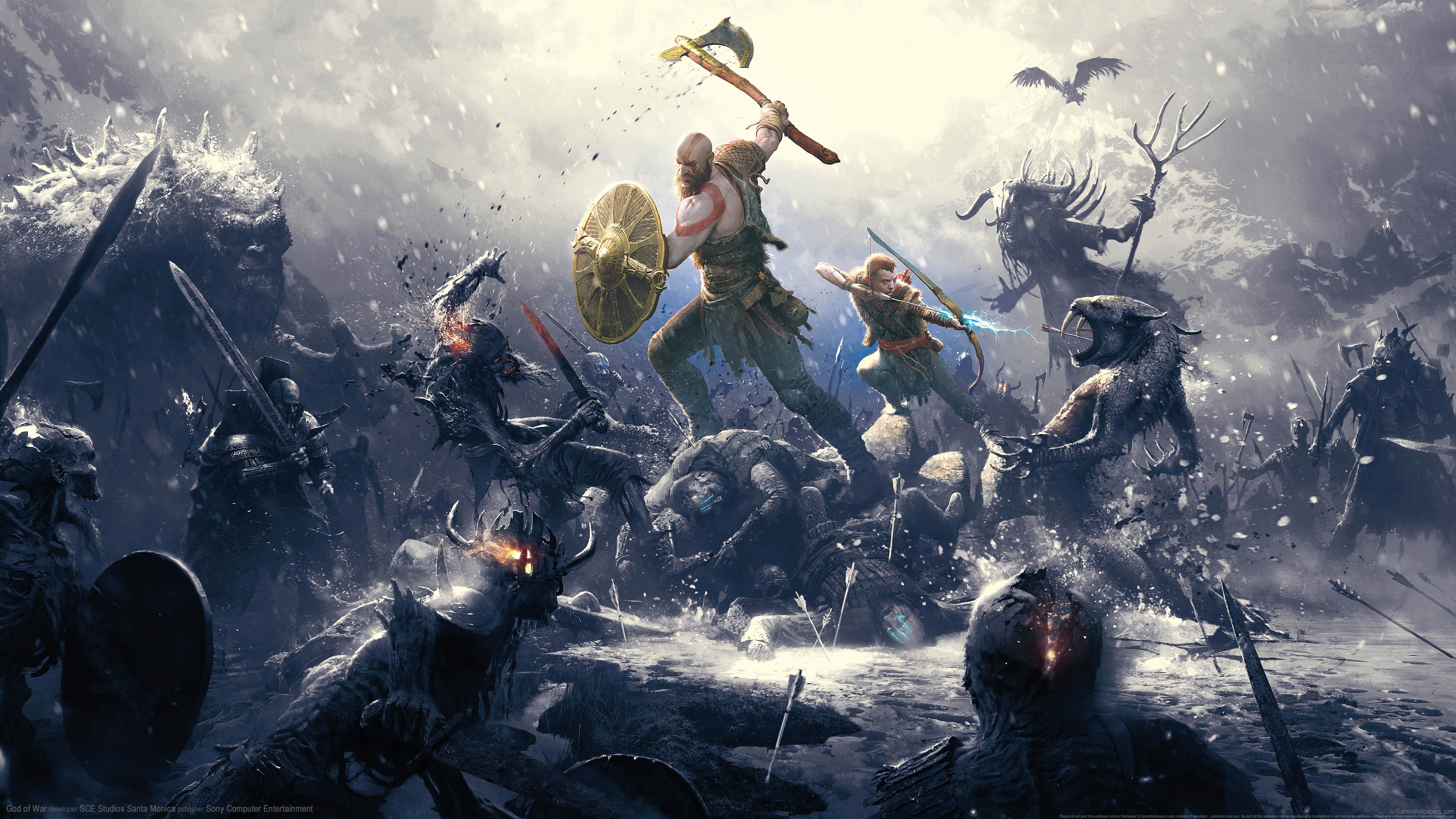 4K Kratos and Atreus from God of War in battle HD Wallpaper