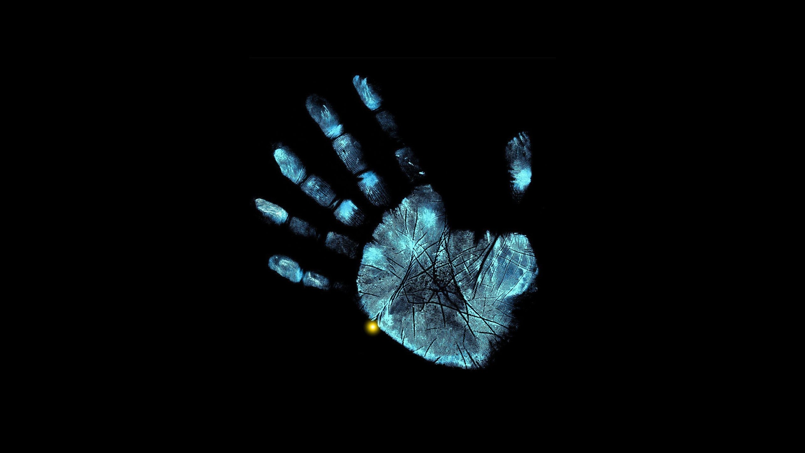 Blue handprint with scratches on black background HD Wallpaper