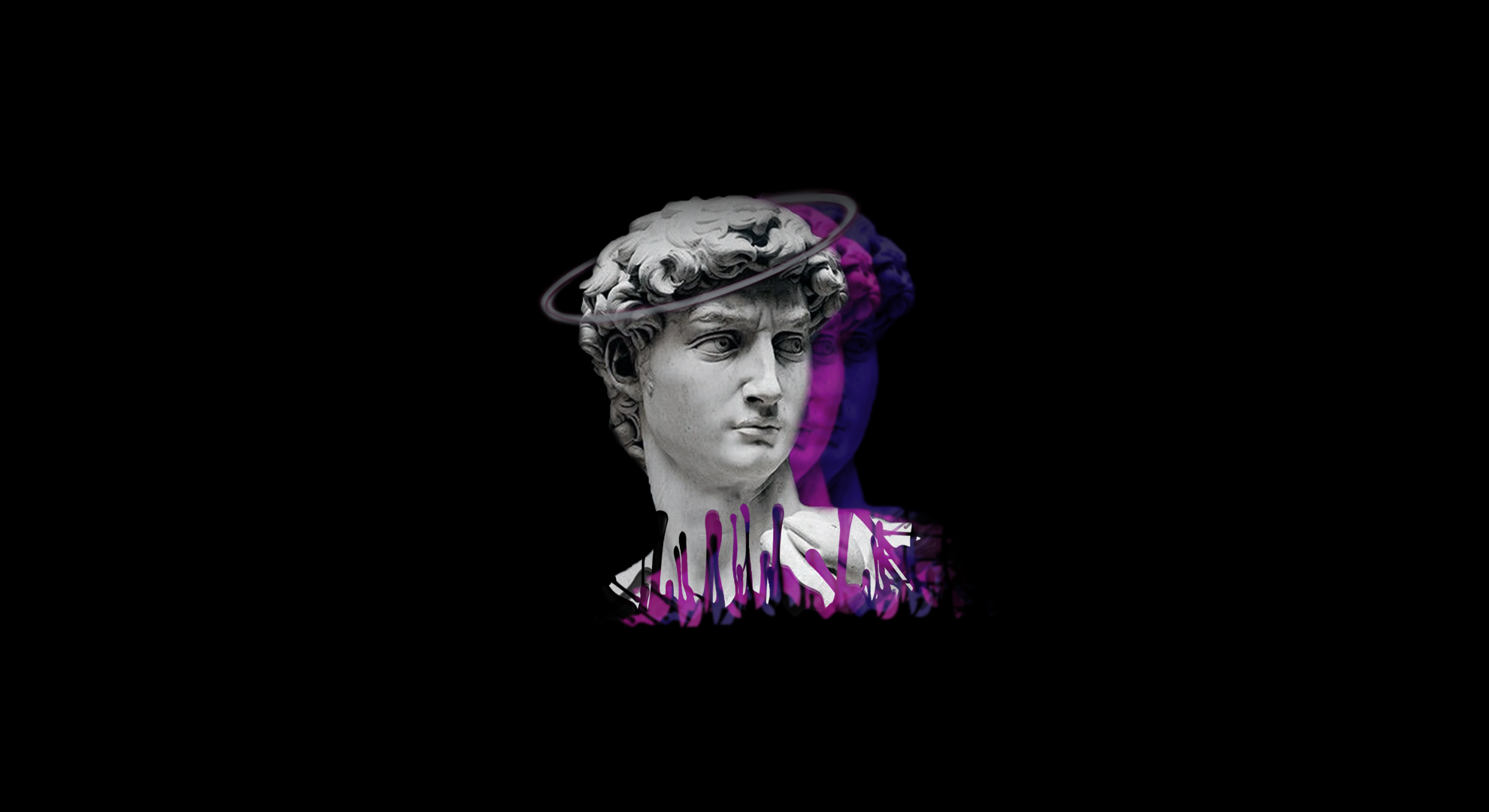 Statue of David with vaporwave effects HD Wallpaper