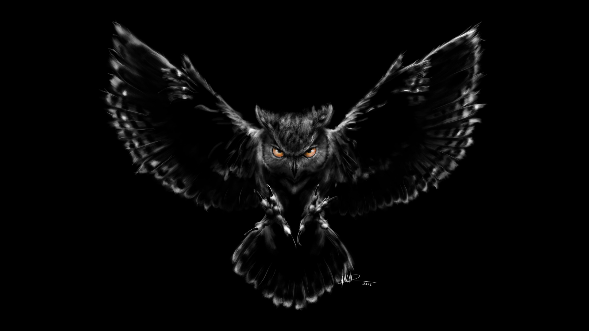 Symmetrical Owl with Yellow Eyes HD Wallpaper