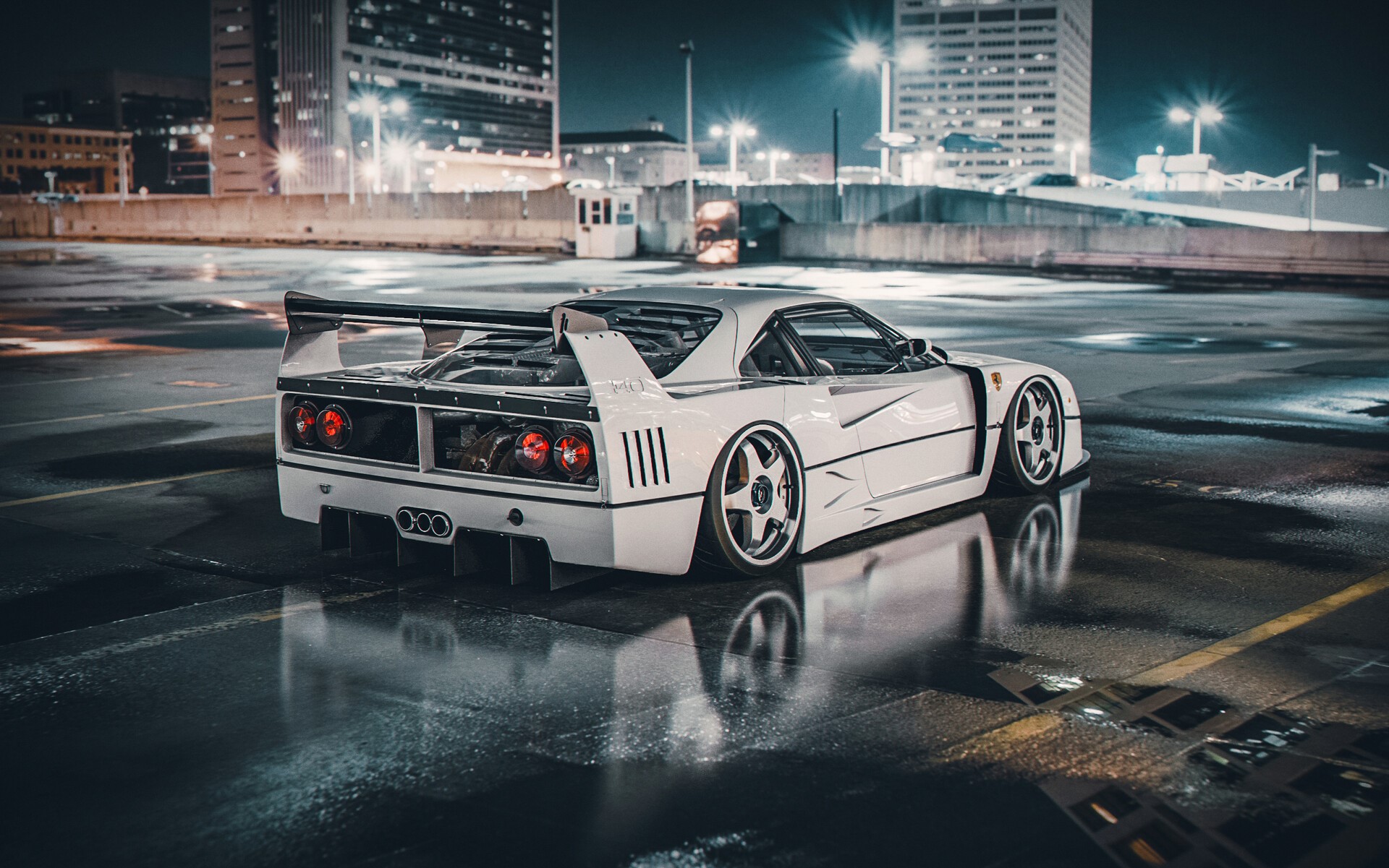 White Ferrari F40 by Khyzyl Saleem at Night HD Wallpaper