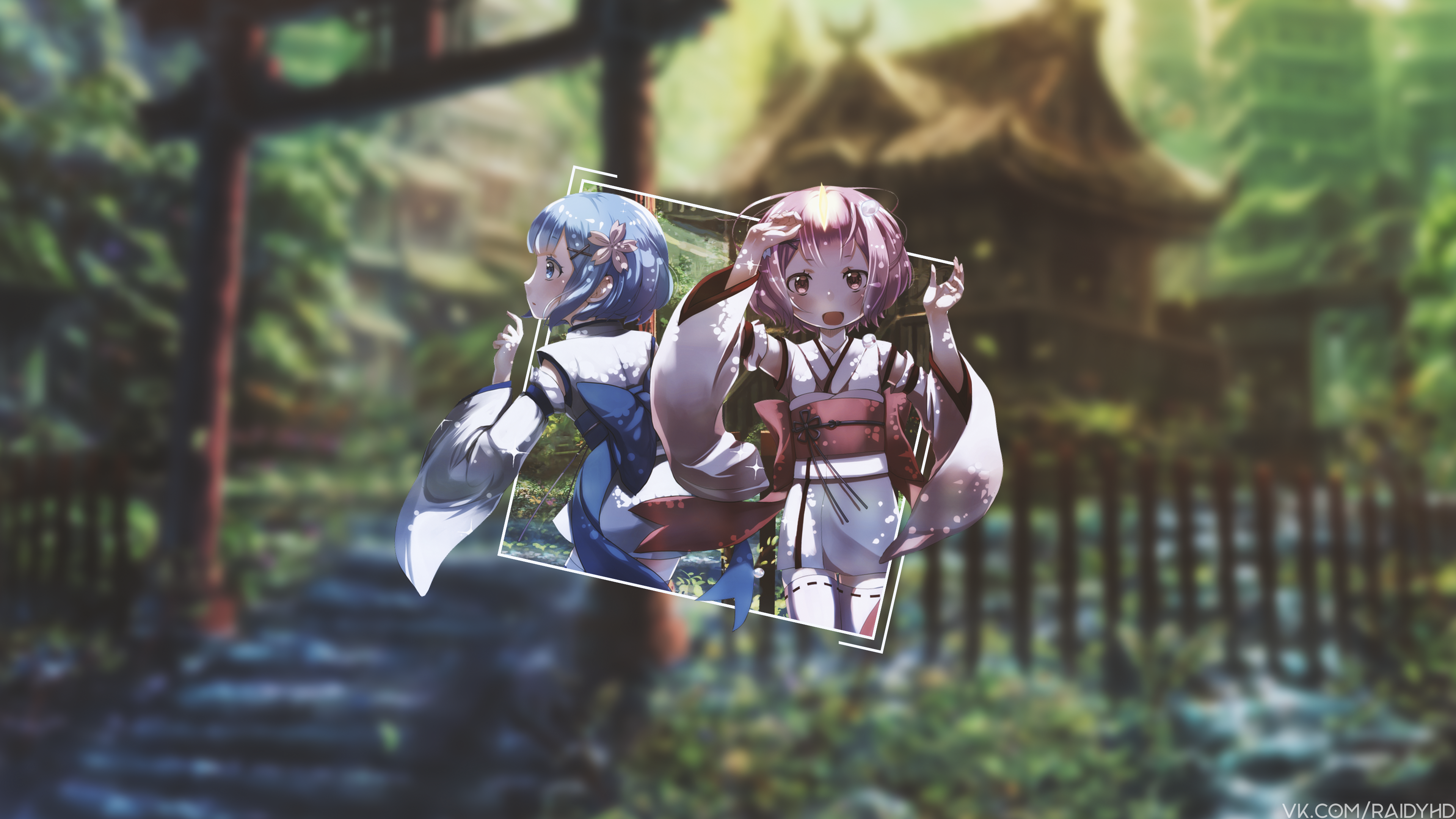 Anime girls in traditional Japanese clothing HD Wallpaper