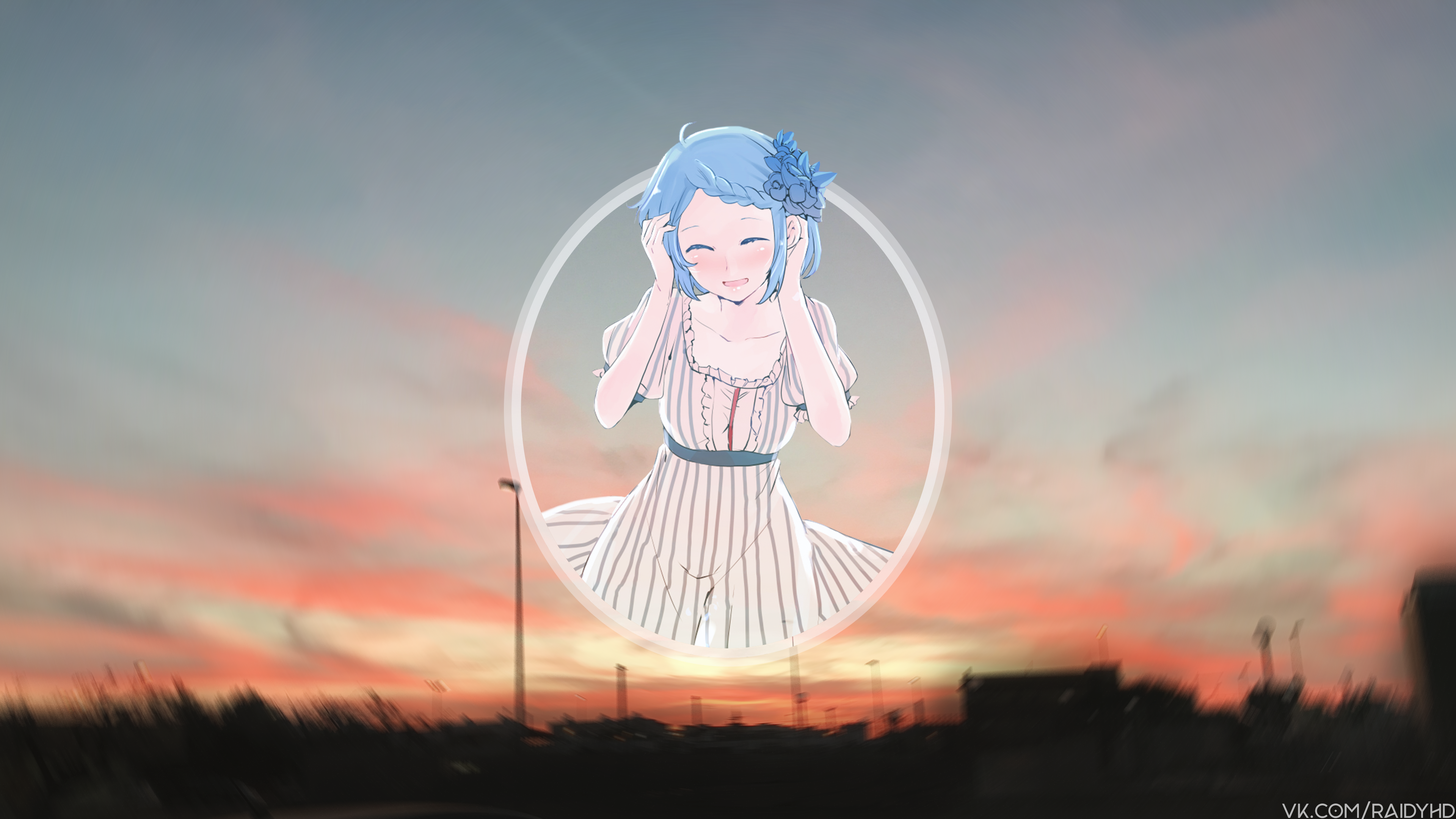 Anime girl with blue hair in a dress HD Wallpaper