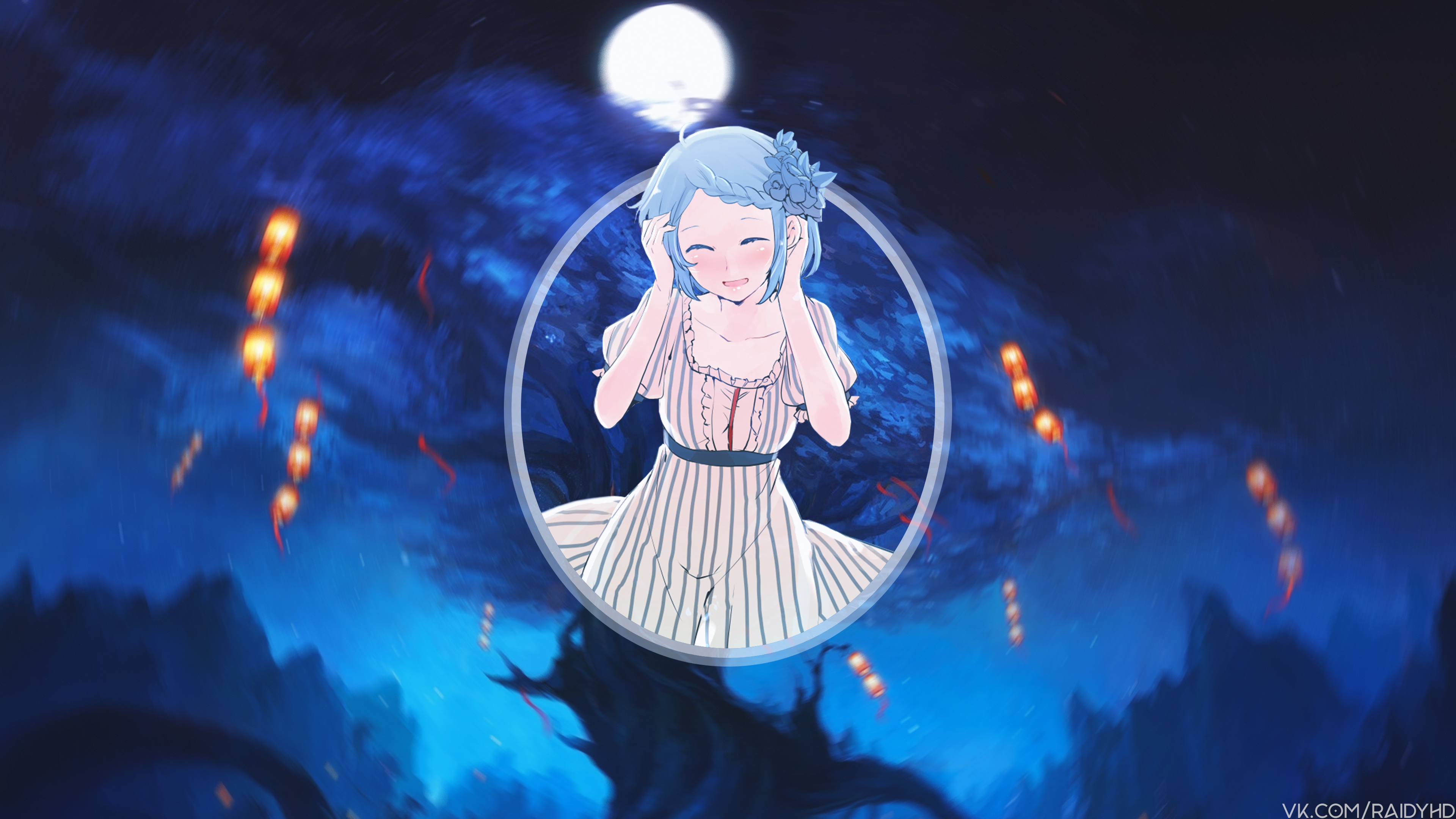 Anime girl with blue hair in a dress HD Wallpaper