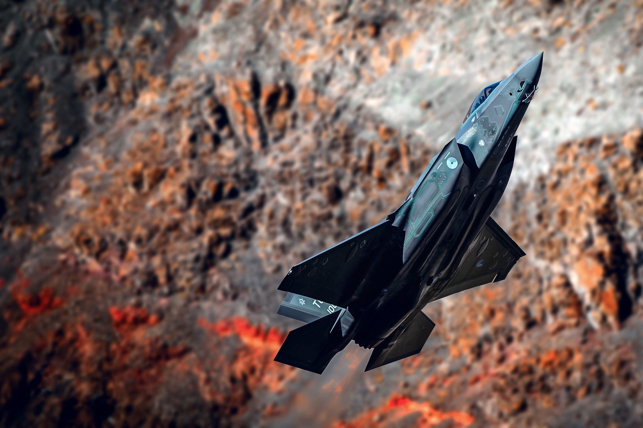 F-35A Lightning II military aircraft in flight HD Wallpaper