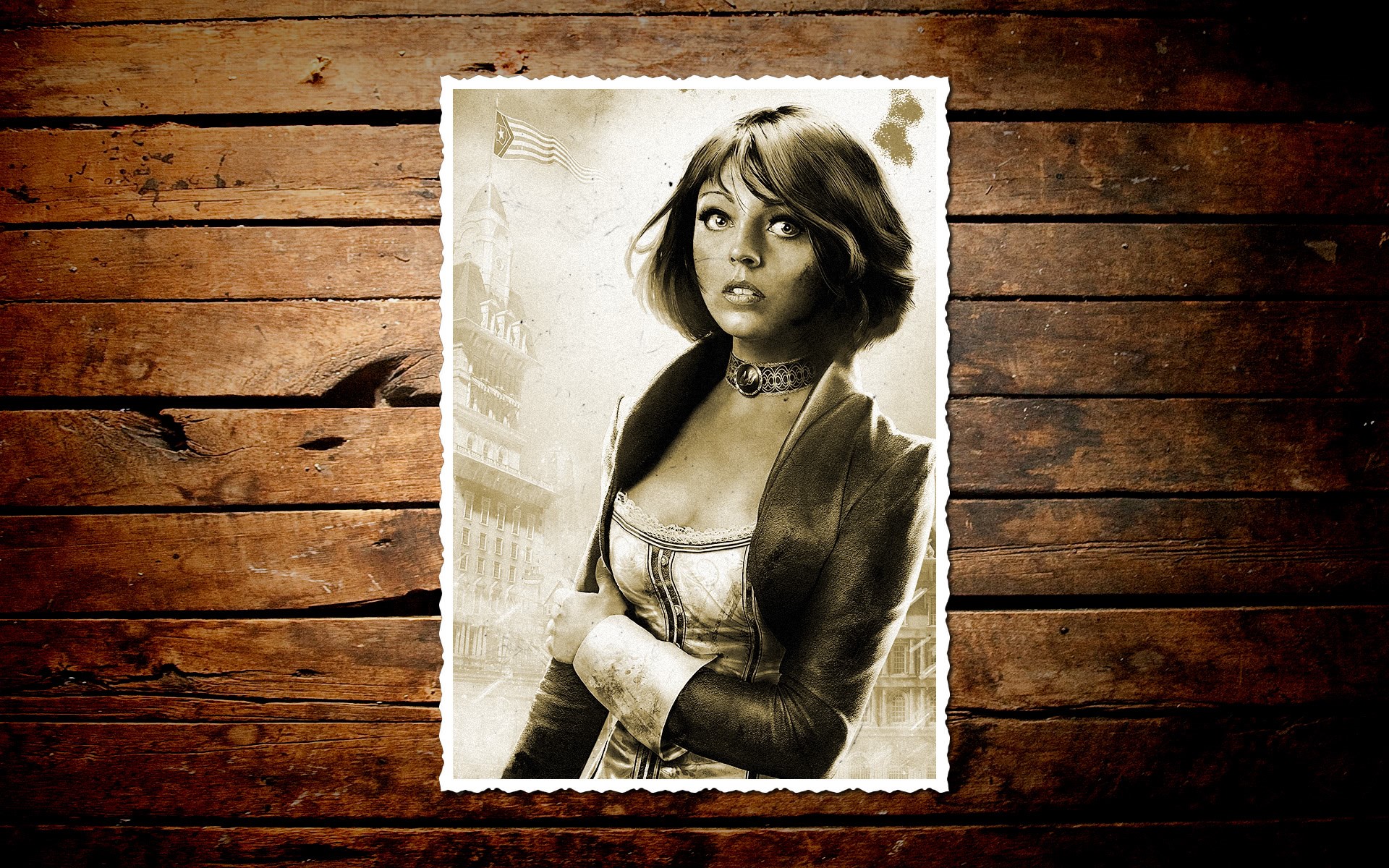 Elizabeth from BioShock Infinite in sepia tone HD Wallpaper