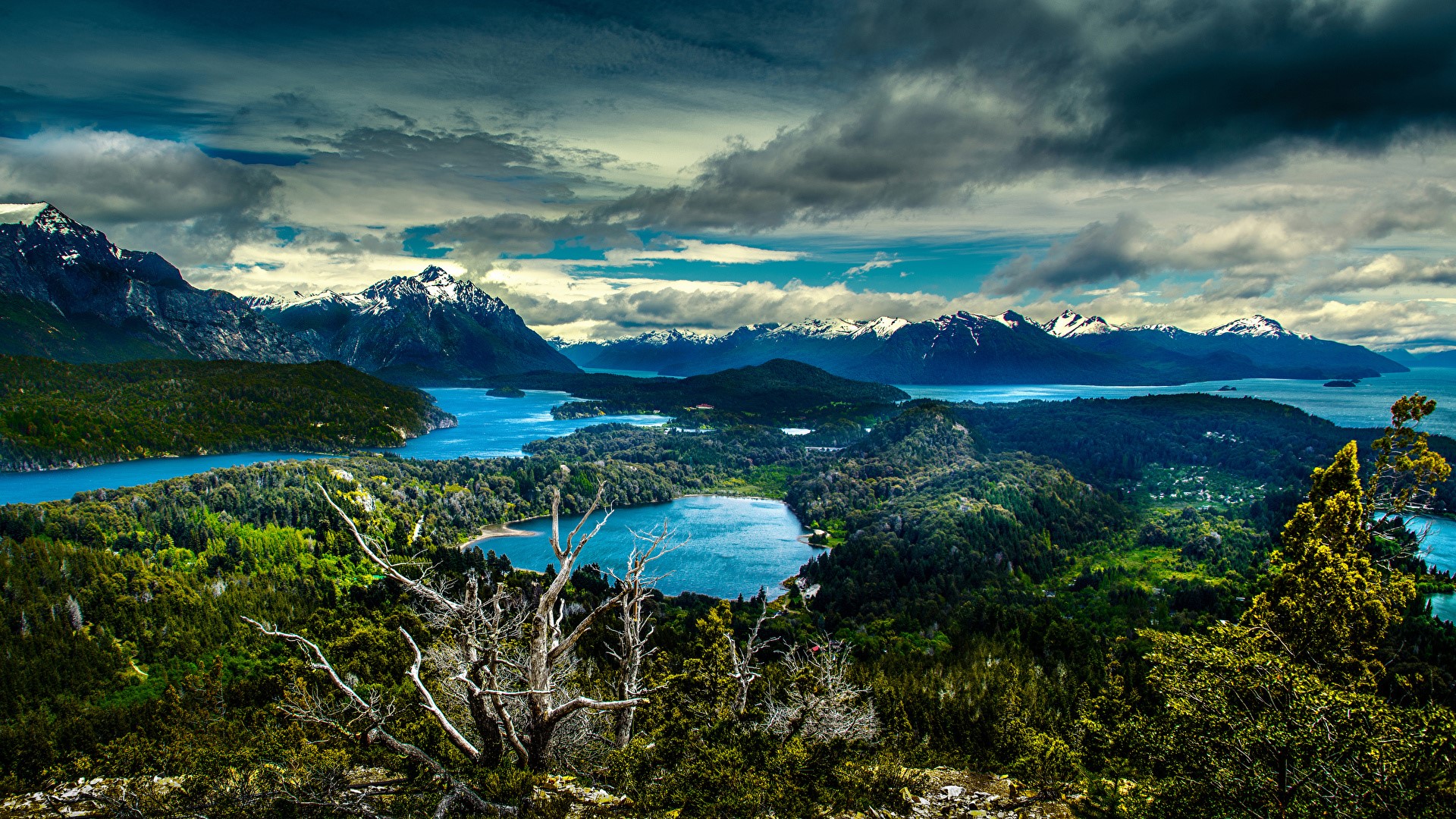 Patagonia landscape with lakes and snow-capped mountains HD Wallpaper