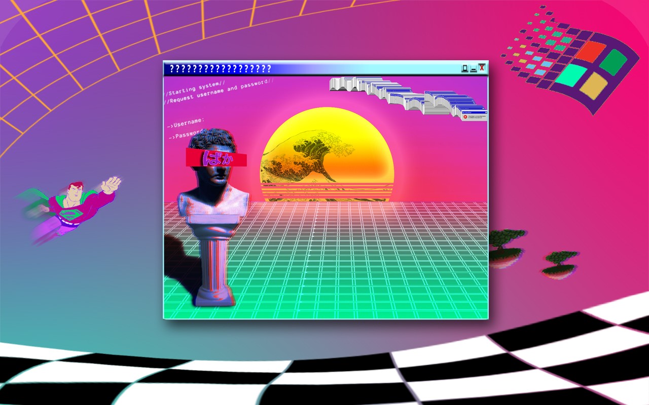 Vaporwave artwork with digital art elements HD Wallpaper
