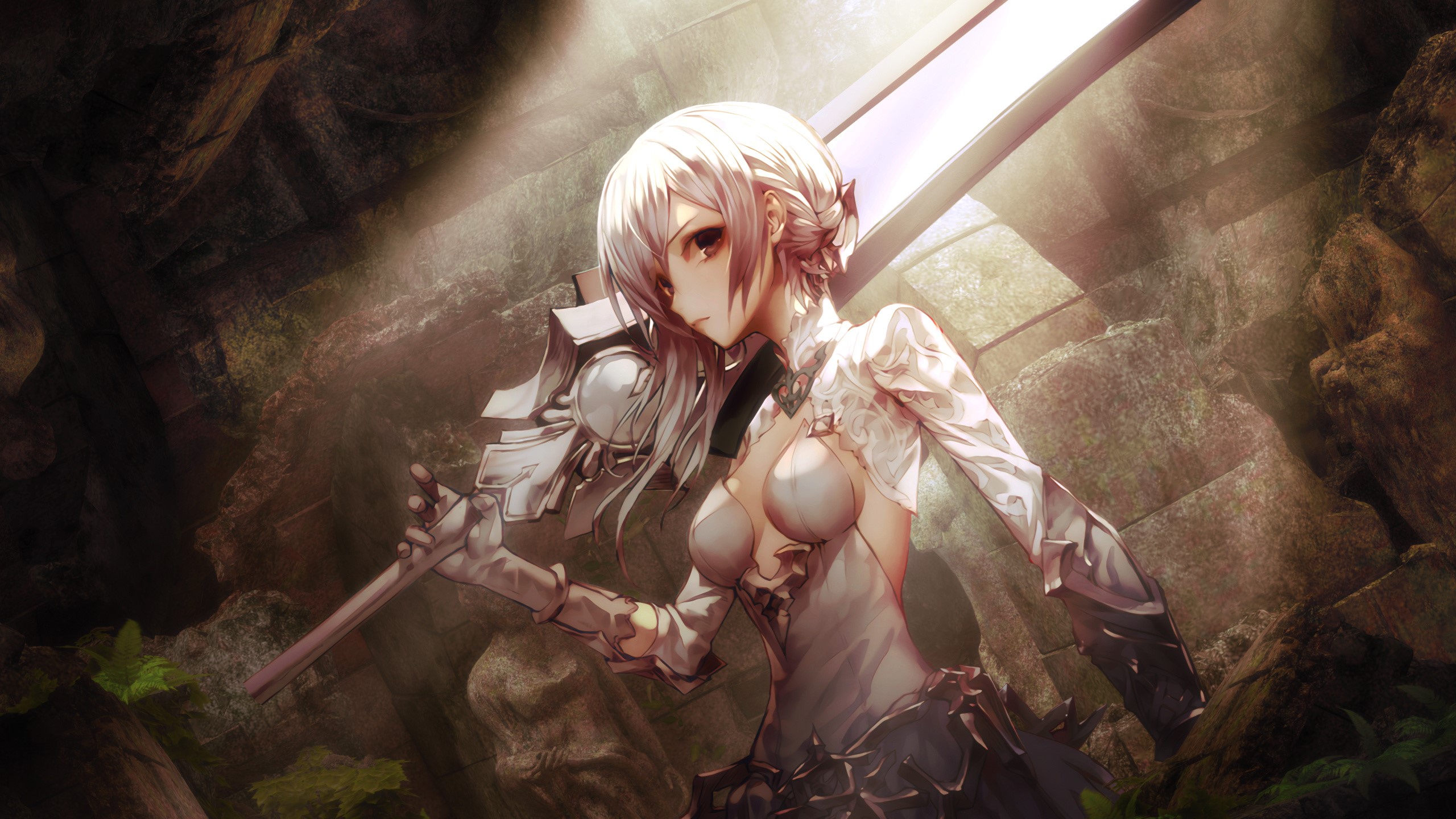 Warrior girl with white hair and sword from SINoALICE HD Wallpaper
