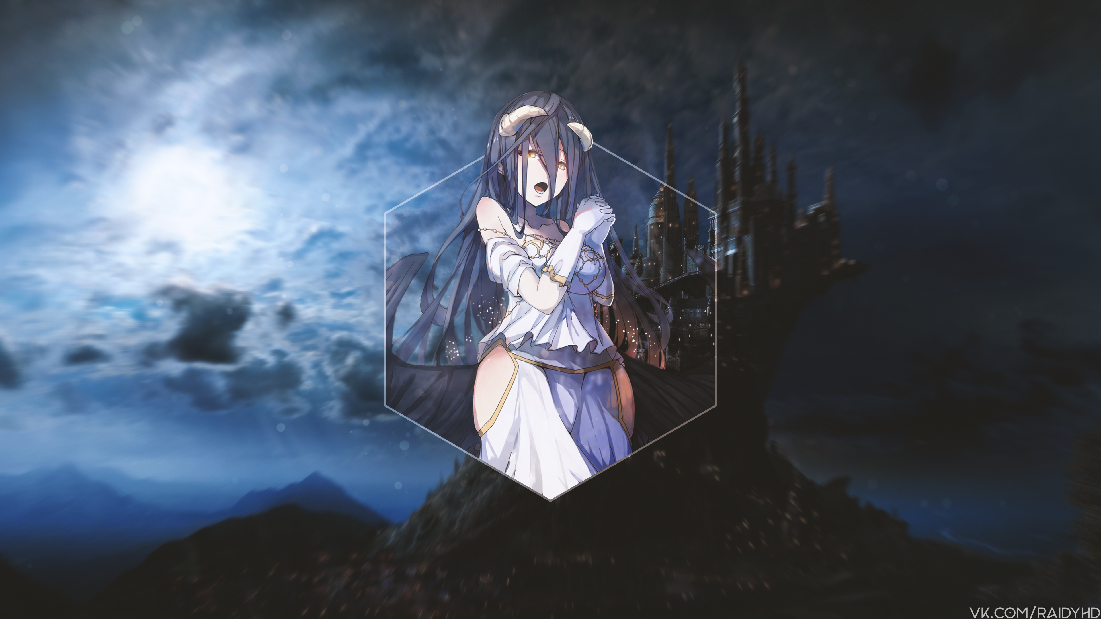 Albedo from Overlord in a Hexagon Frame HD Wallpaper