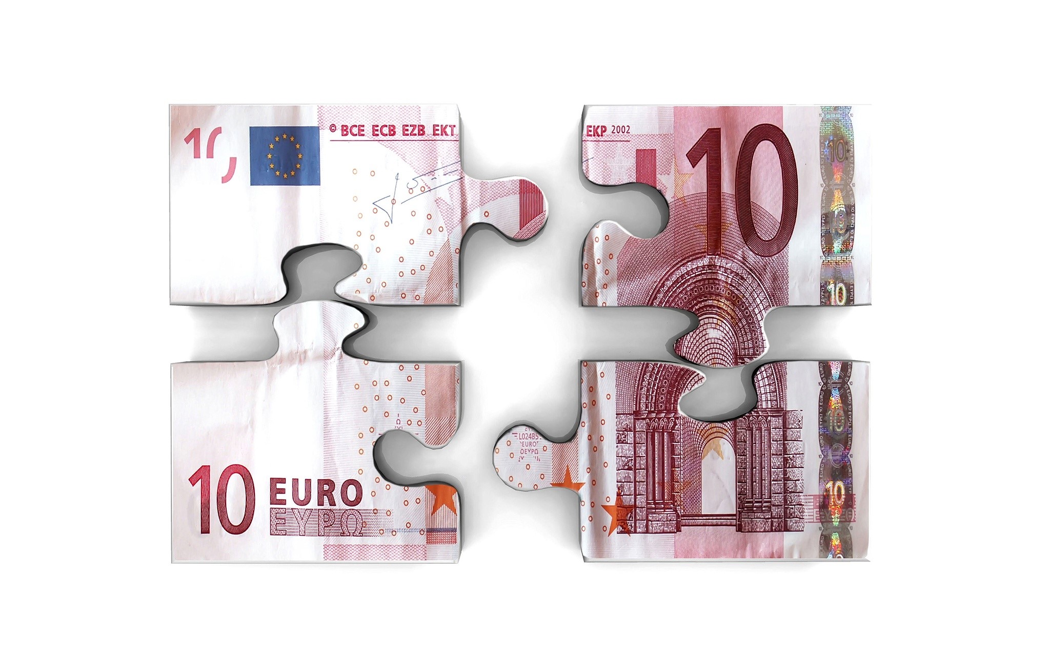 Four puzzle pieces of a 10 Euro banknote HD Wallpaper