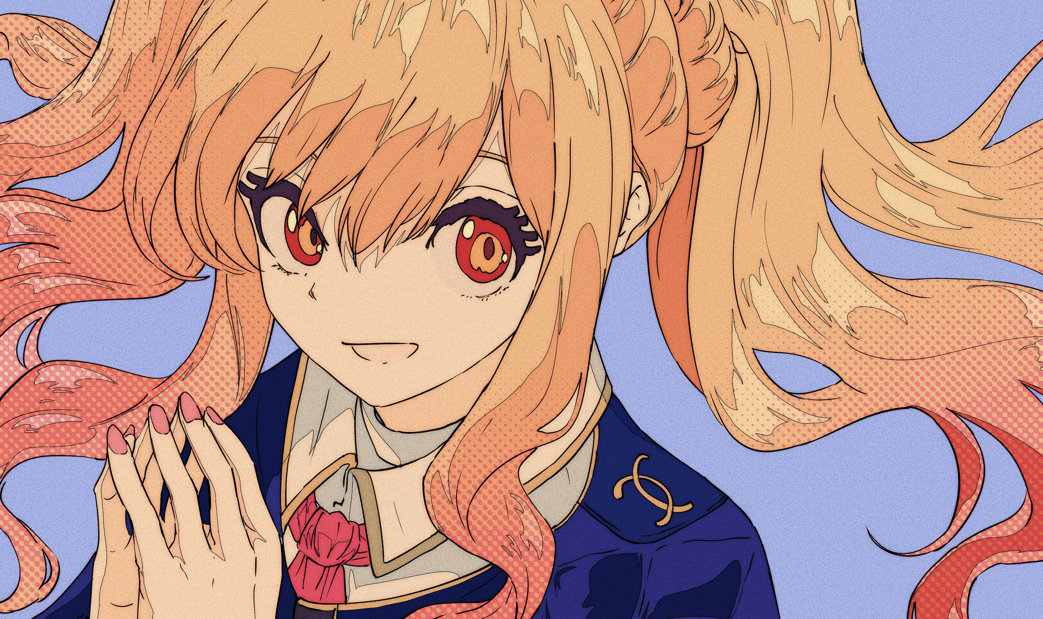 Anime girl with blonde hair and red eyes in uniform HD Wallpaper