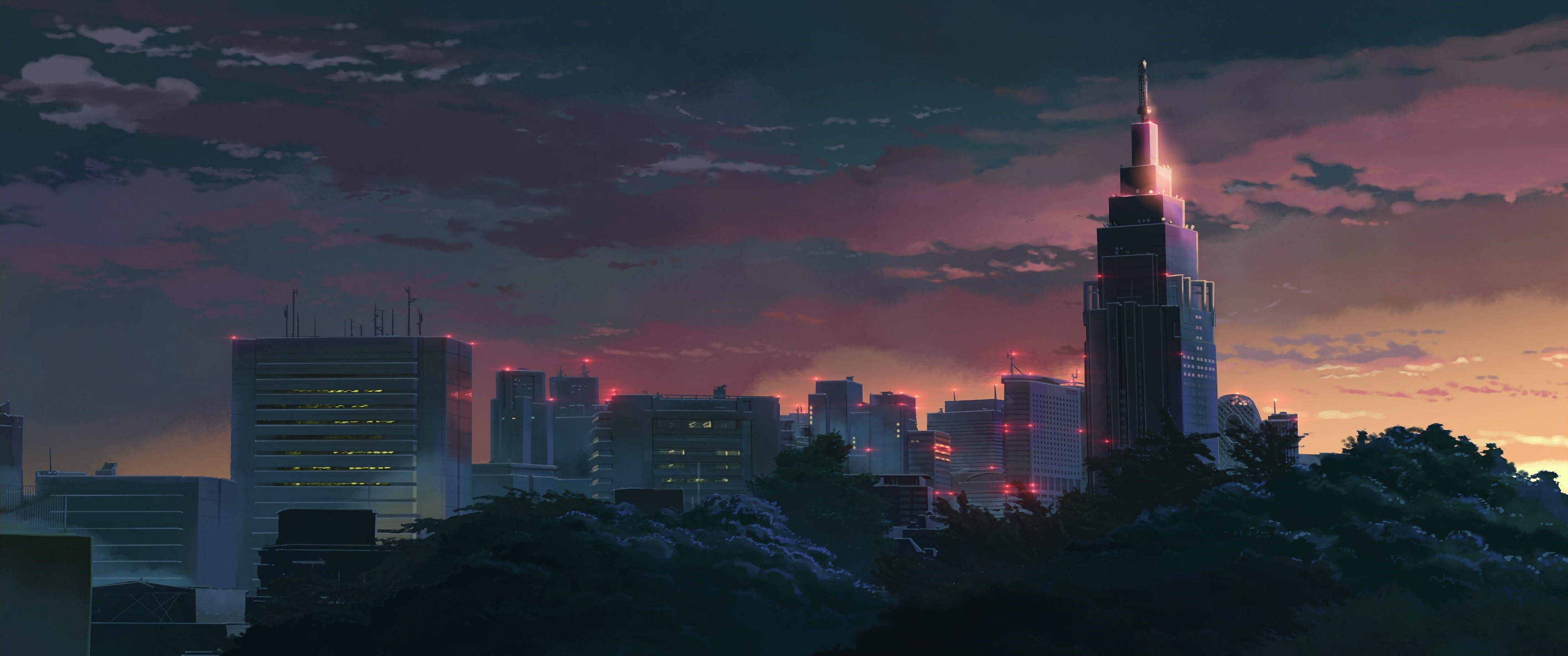 The Garden of Words Cityscape at Sunset HD Wallpaper