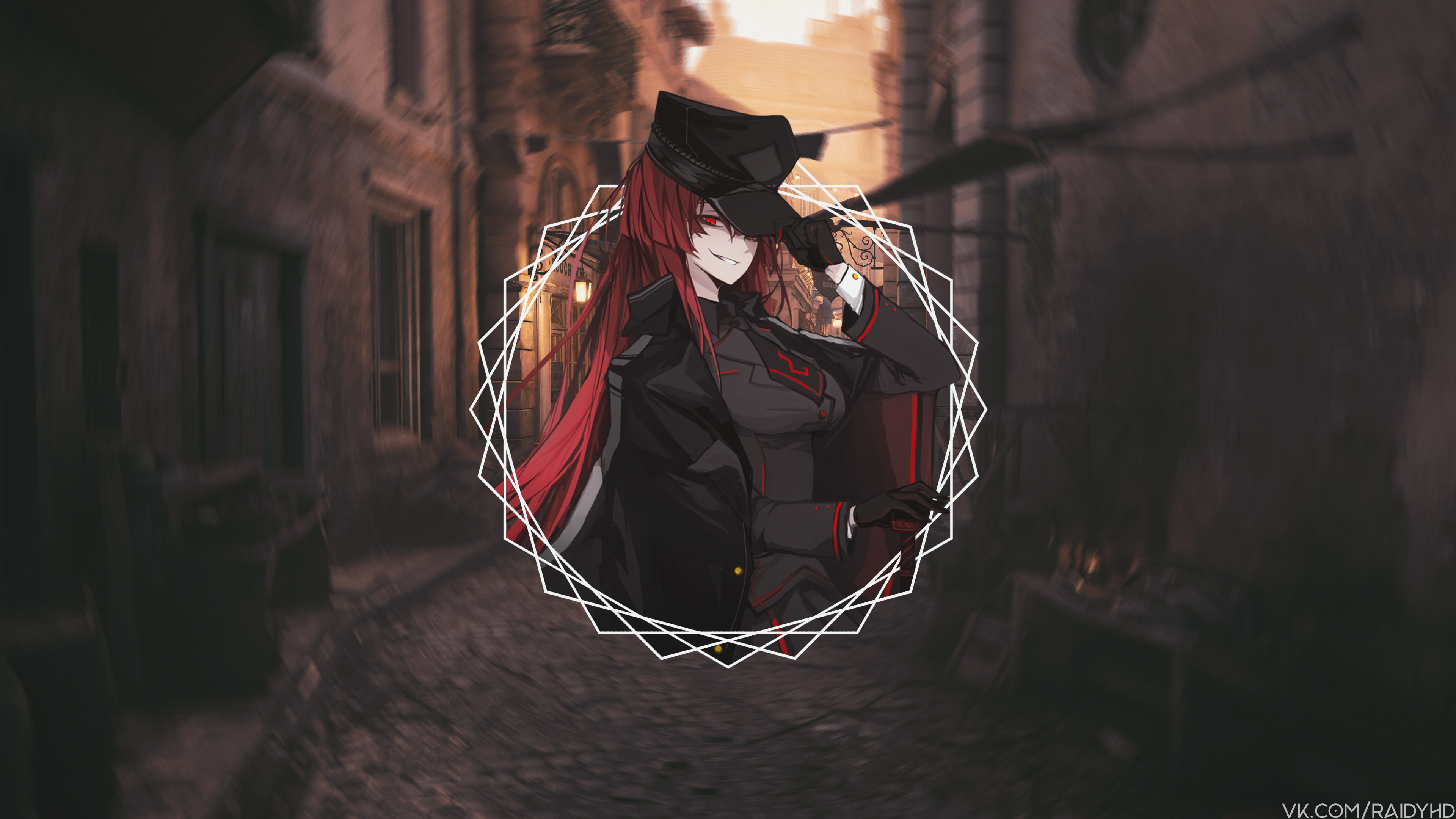 Anime girl in a hat and uniform HD Wallpaper